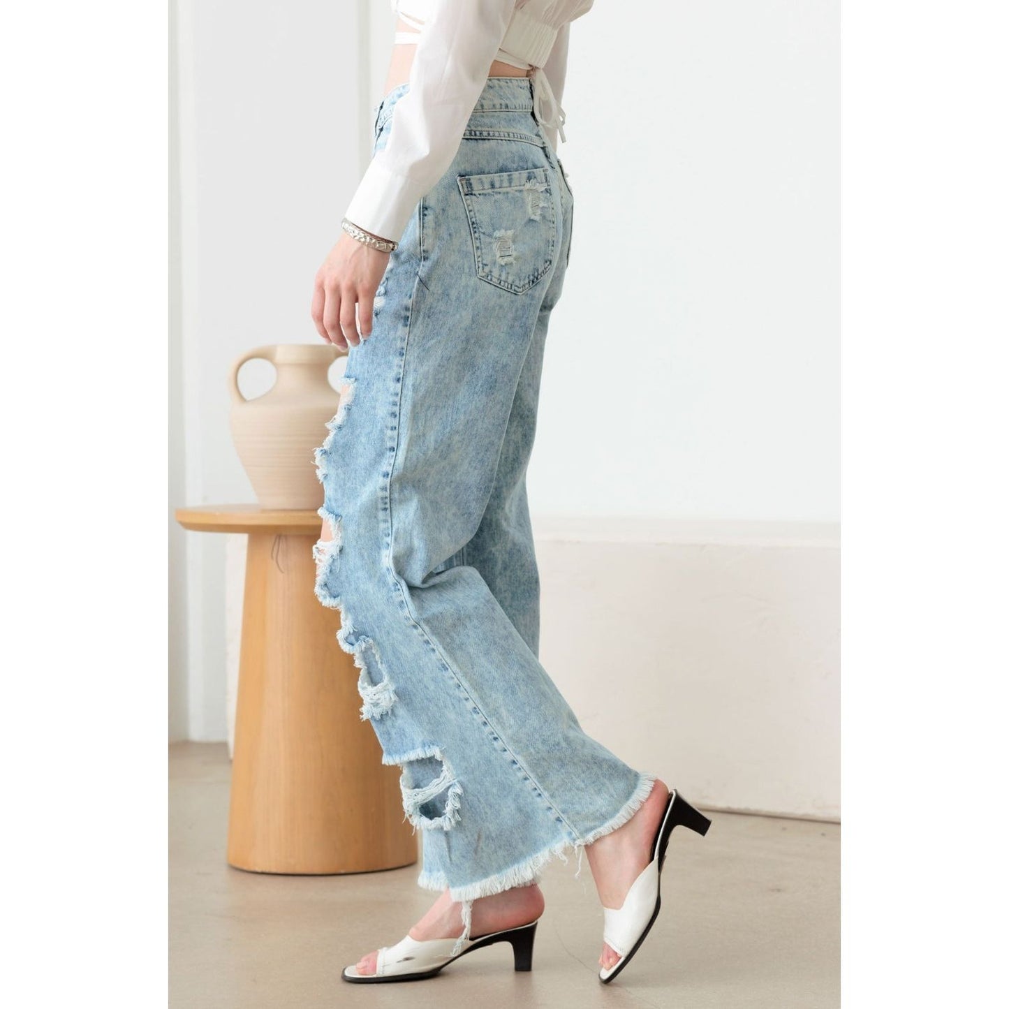 Litz La Distressed Frayed Hem Flare Jeans