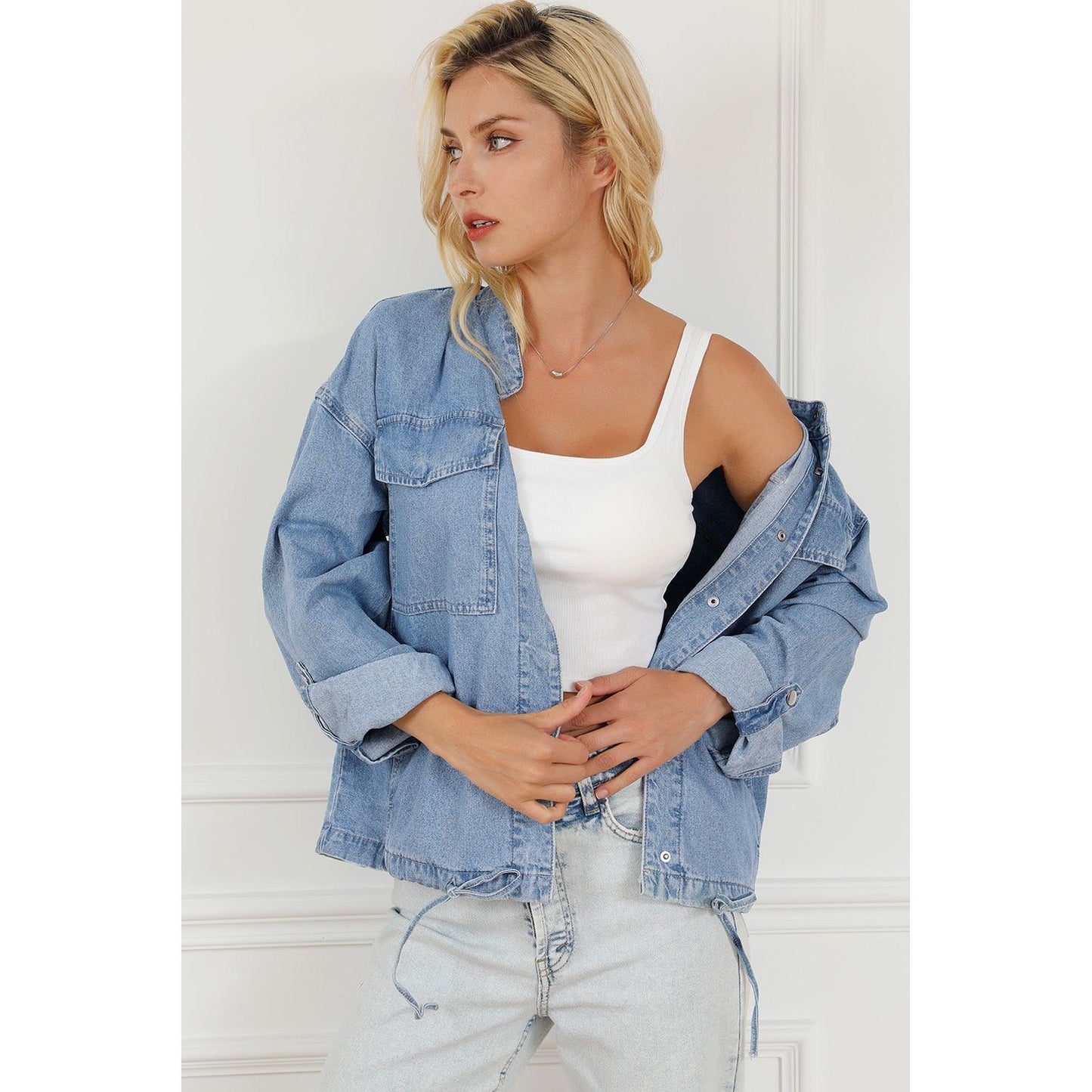 Snap Down Long Sleeve Denim Top