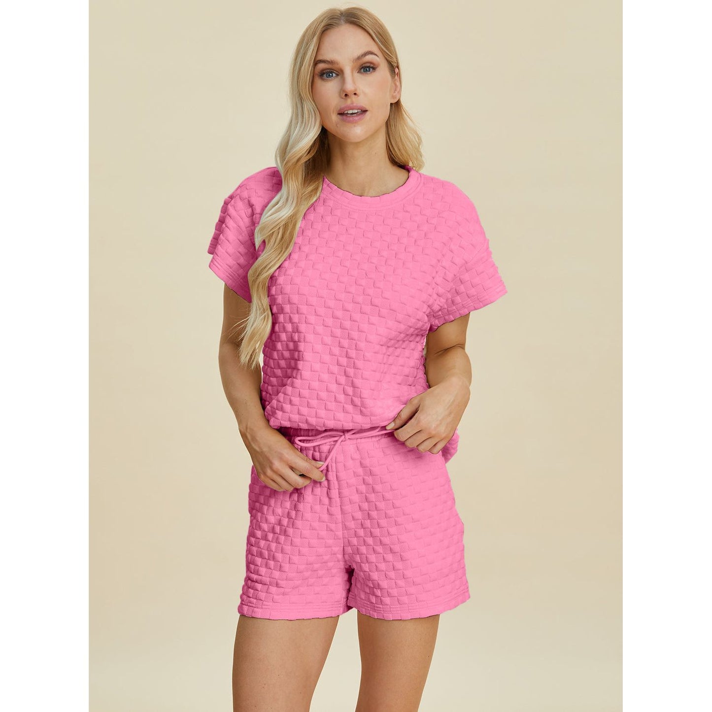 Double Take Full Size Texture T-Shirt and Shorts Set