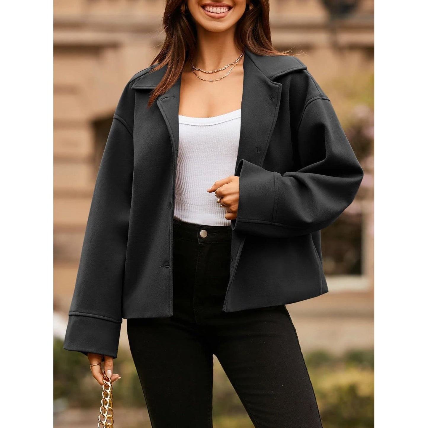 Collared Neck Dropped Shoulder Jacket