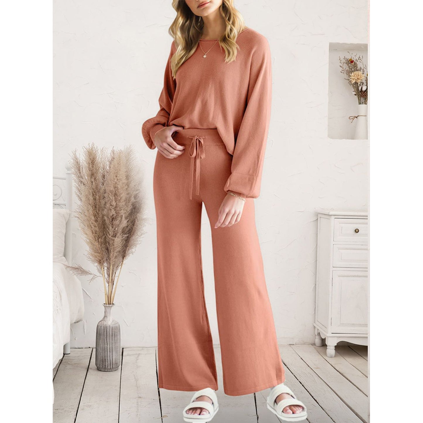 Long Sleeve Lounge Top and Drawstring Pants Set