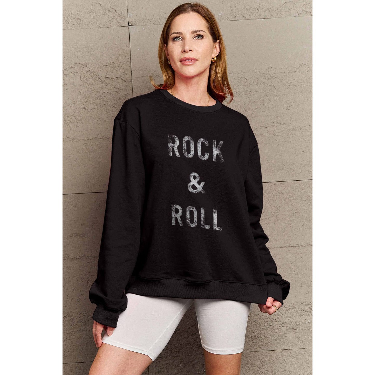 Simply Love Full Size ROCK & ROLL Round Neck Sweatshirt