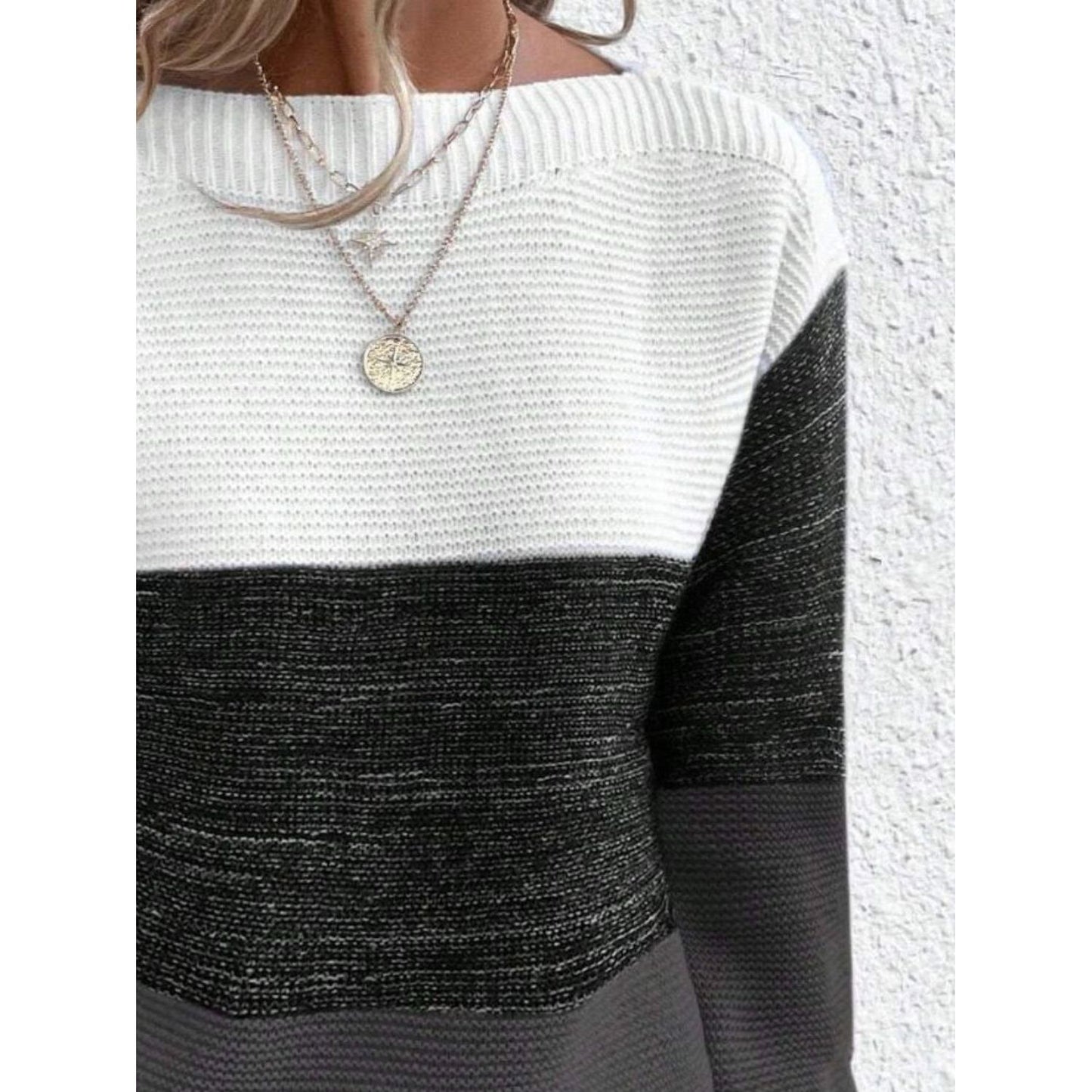 Color Block Boat Neck Sweater