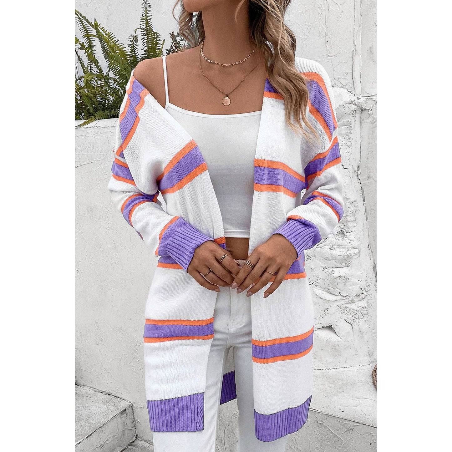 Striped Dropped Shoulder Cardigan