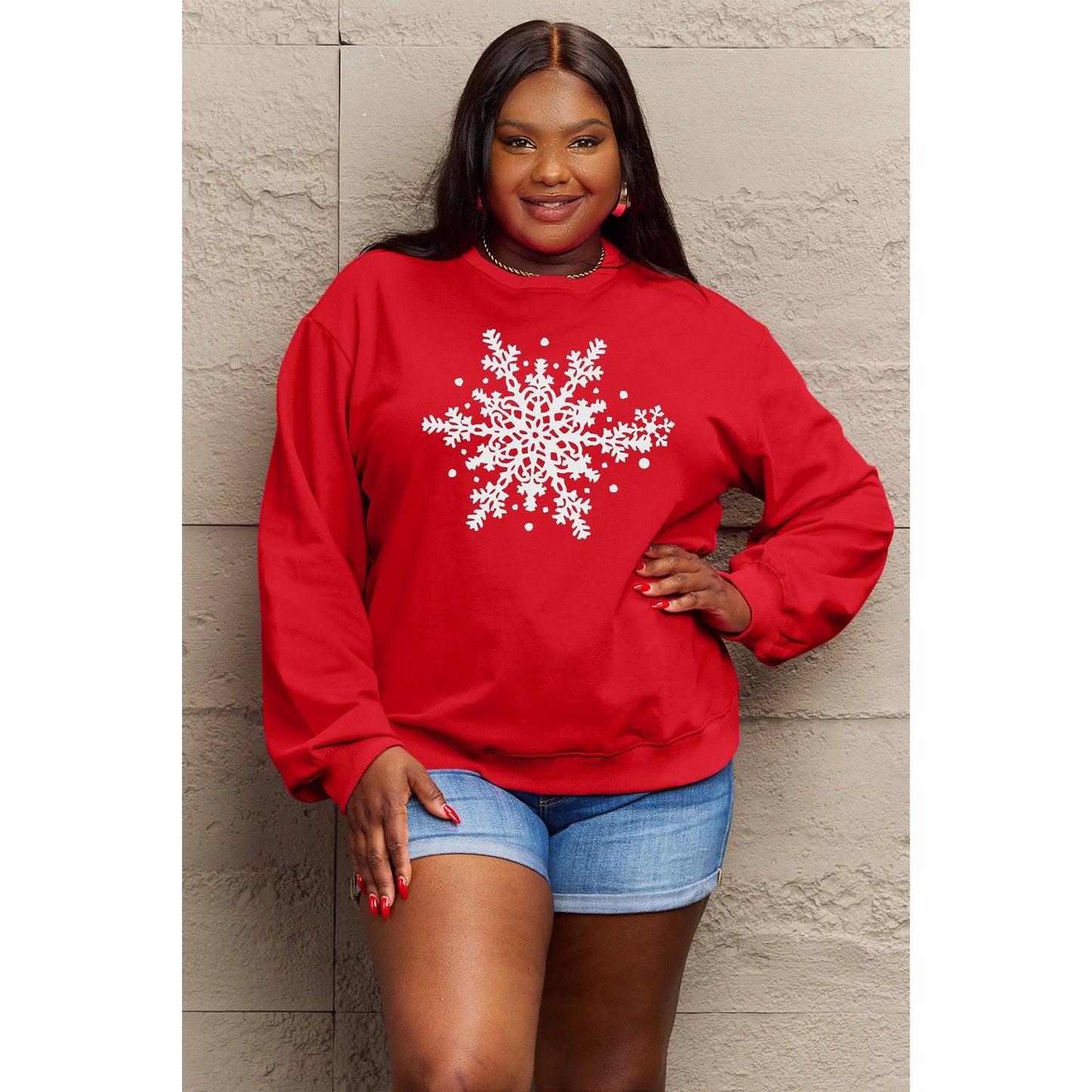 Simply Love Full Size Snowflake Graphic Sweatshirt