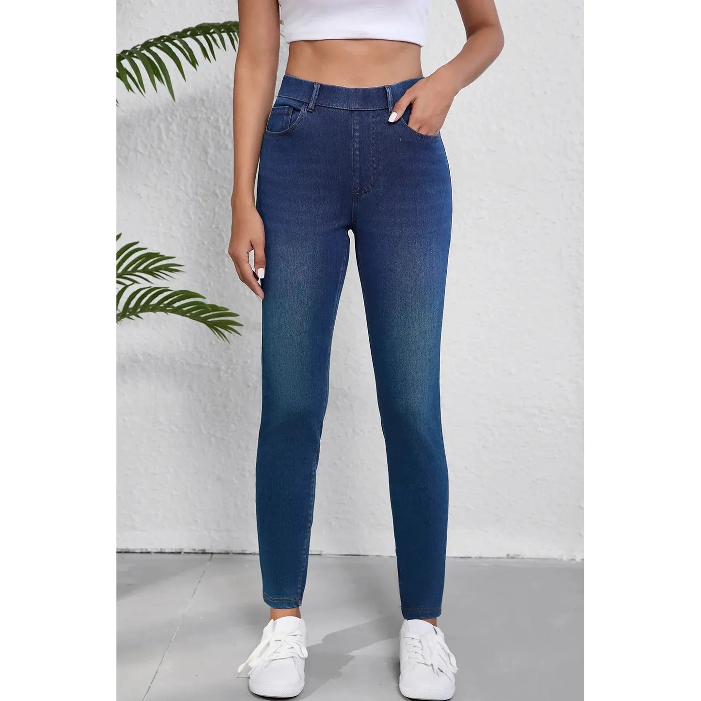 High Waist Skinny Jeans with Pockets