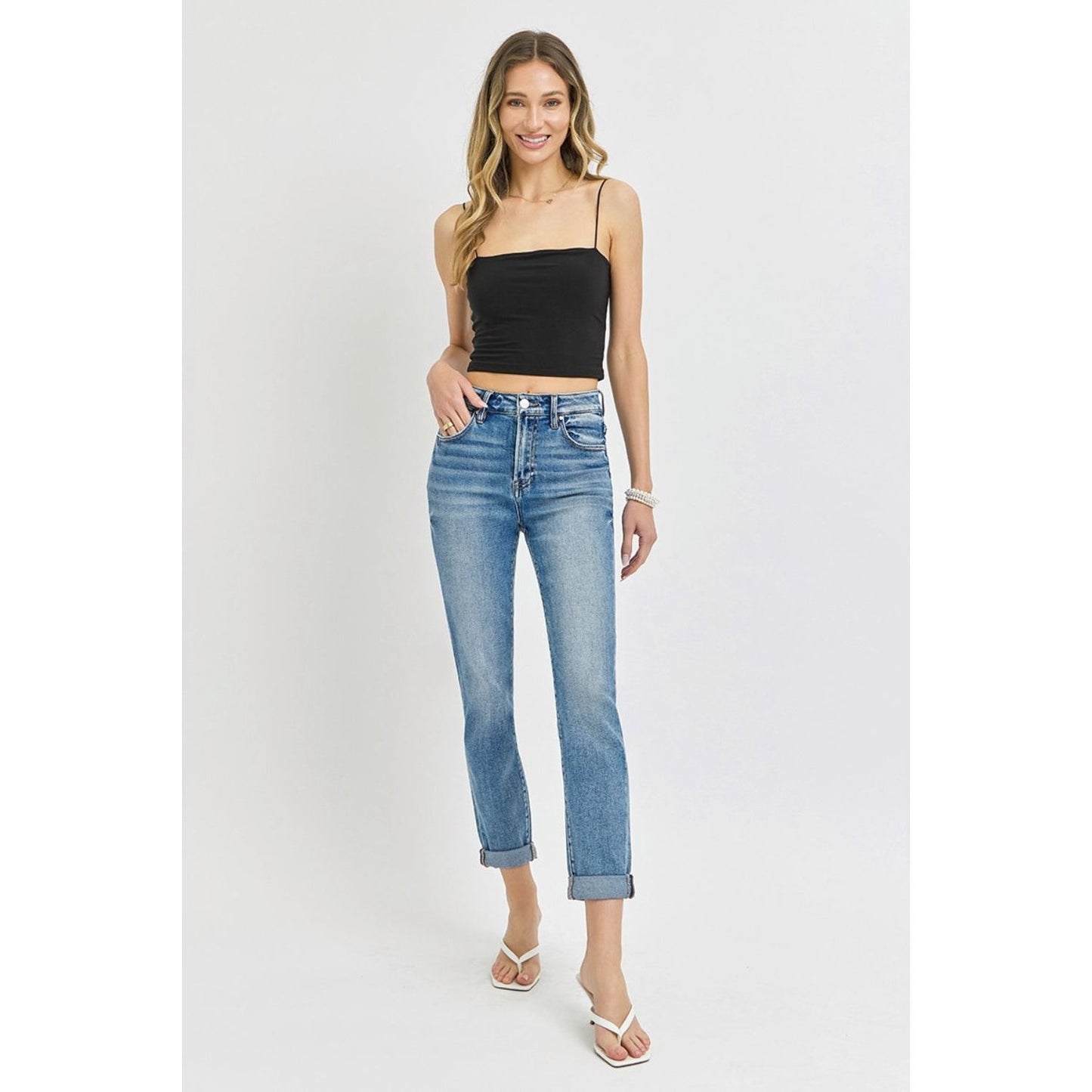 Risen Full Size High Rise Cropped Roll Up Jeans