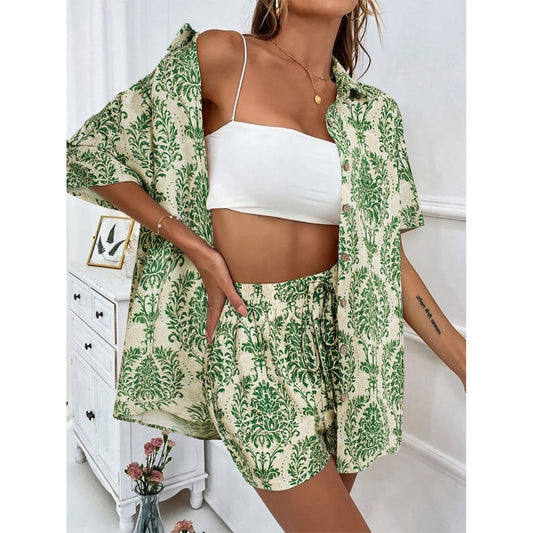 Printed Button Up Top and Shorts Set