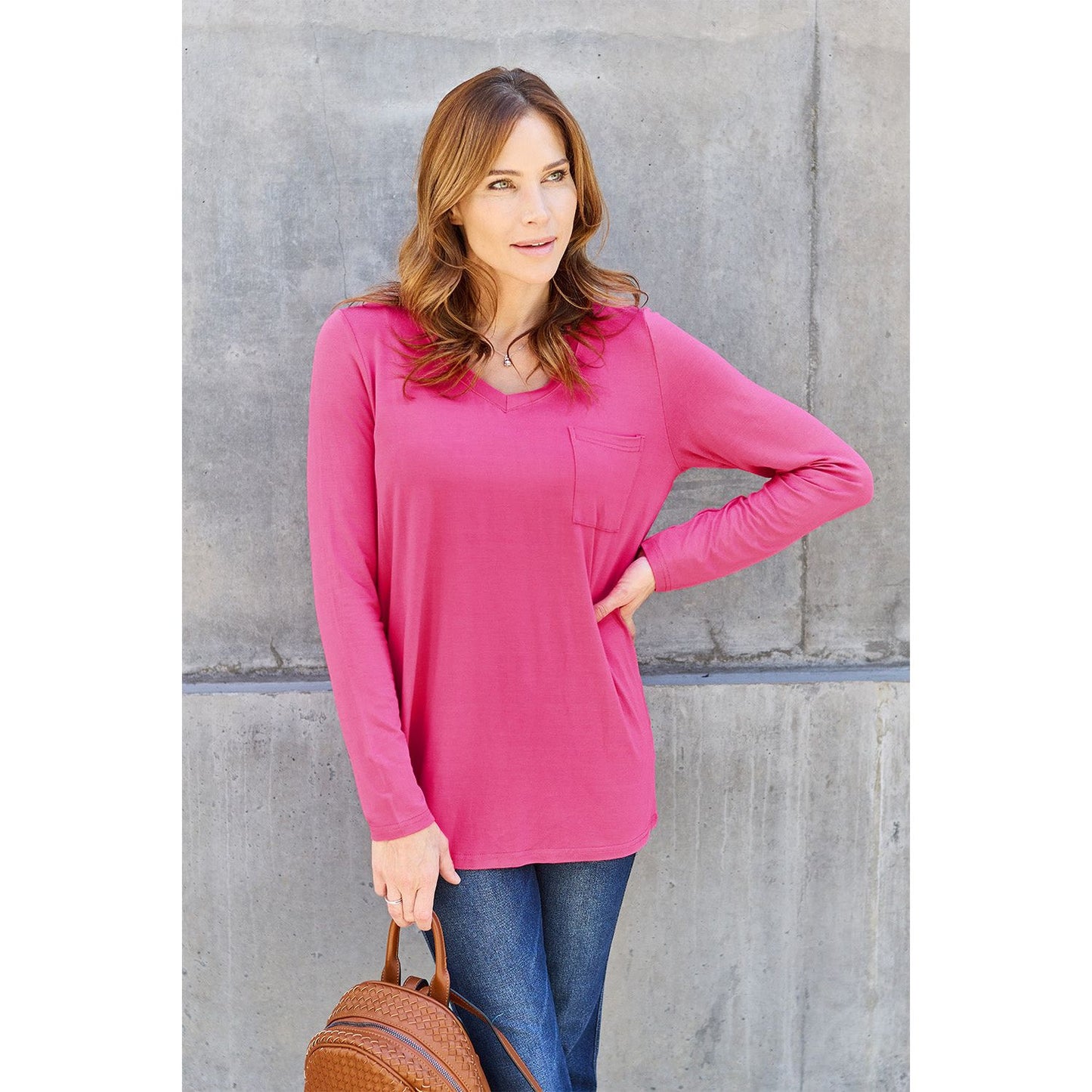 Basic Bae Full Size V-Neck Long Sleeve Top