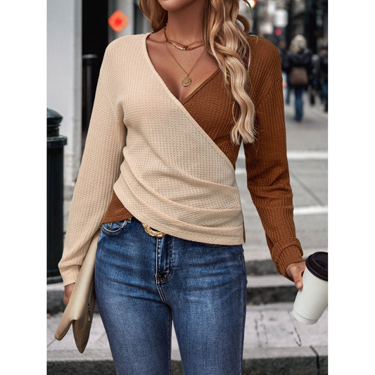 Contrast Surplice Long Sleeve Top