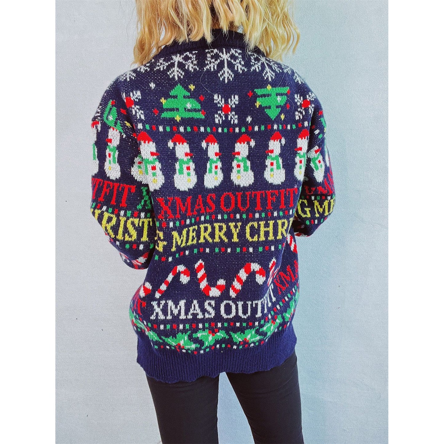 Christmas Pattern Round Neck Long Sleeve Sweater