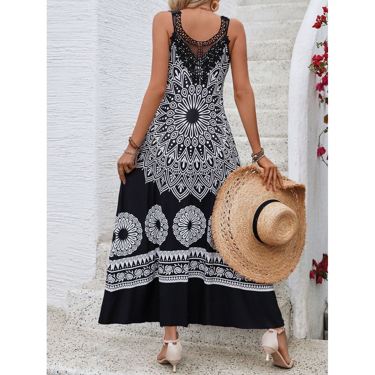 Honey Printed Round Neck Sleeveless Dress