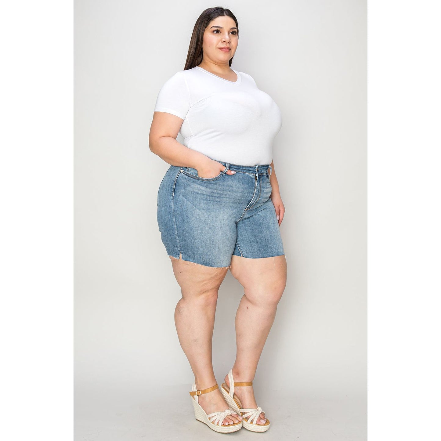 Judy Blue Full Size High Waist Raw Hem Denim Shorts