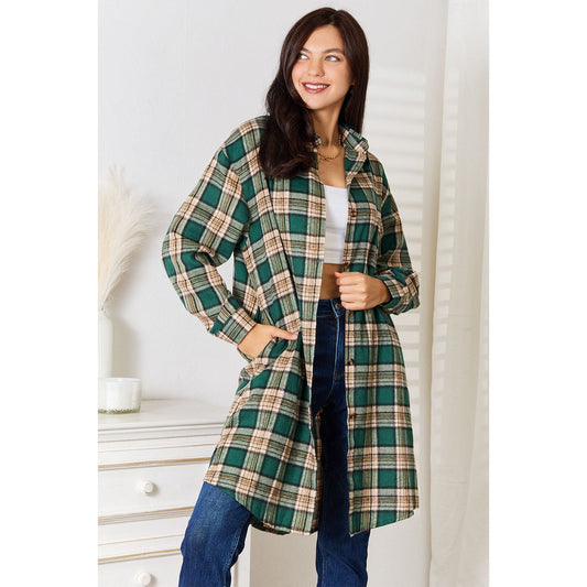 Plaid Collared Neck Long Sleeve Shirt