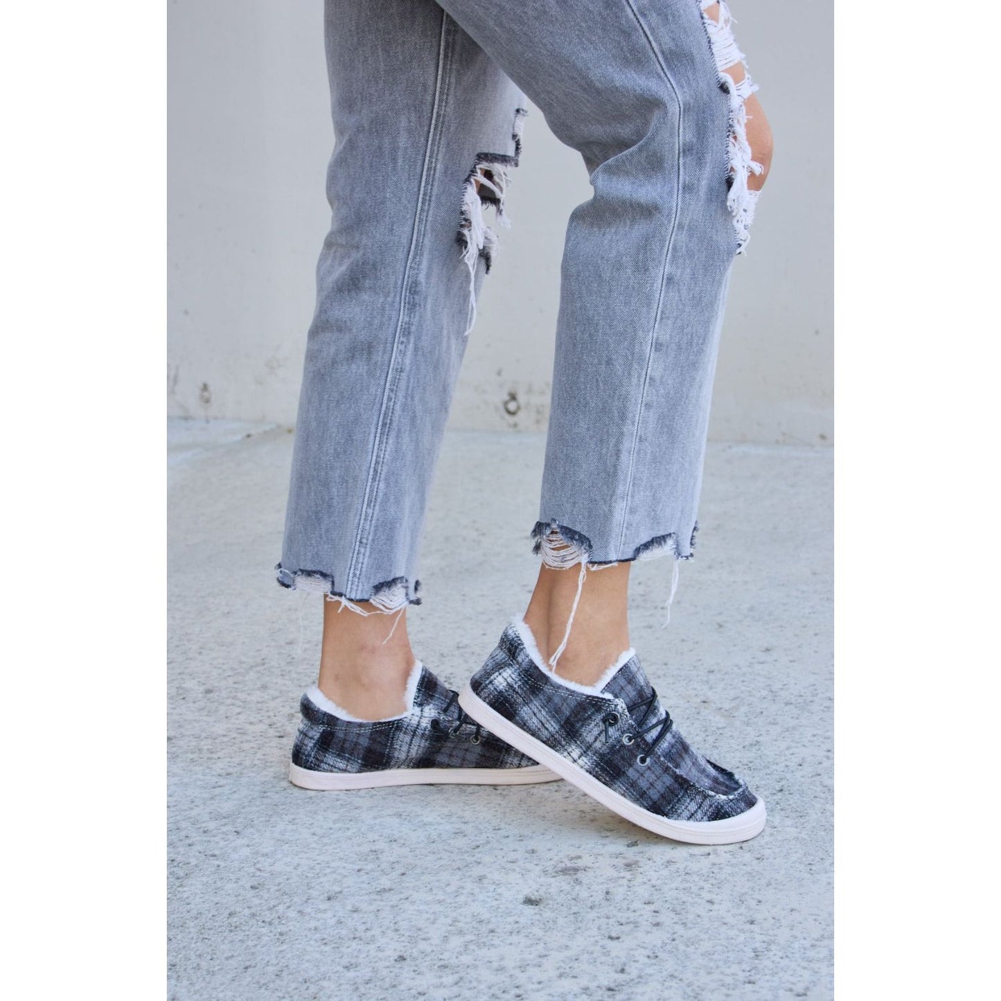 Forever Link Plaid Plush Flat Sneakers