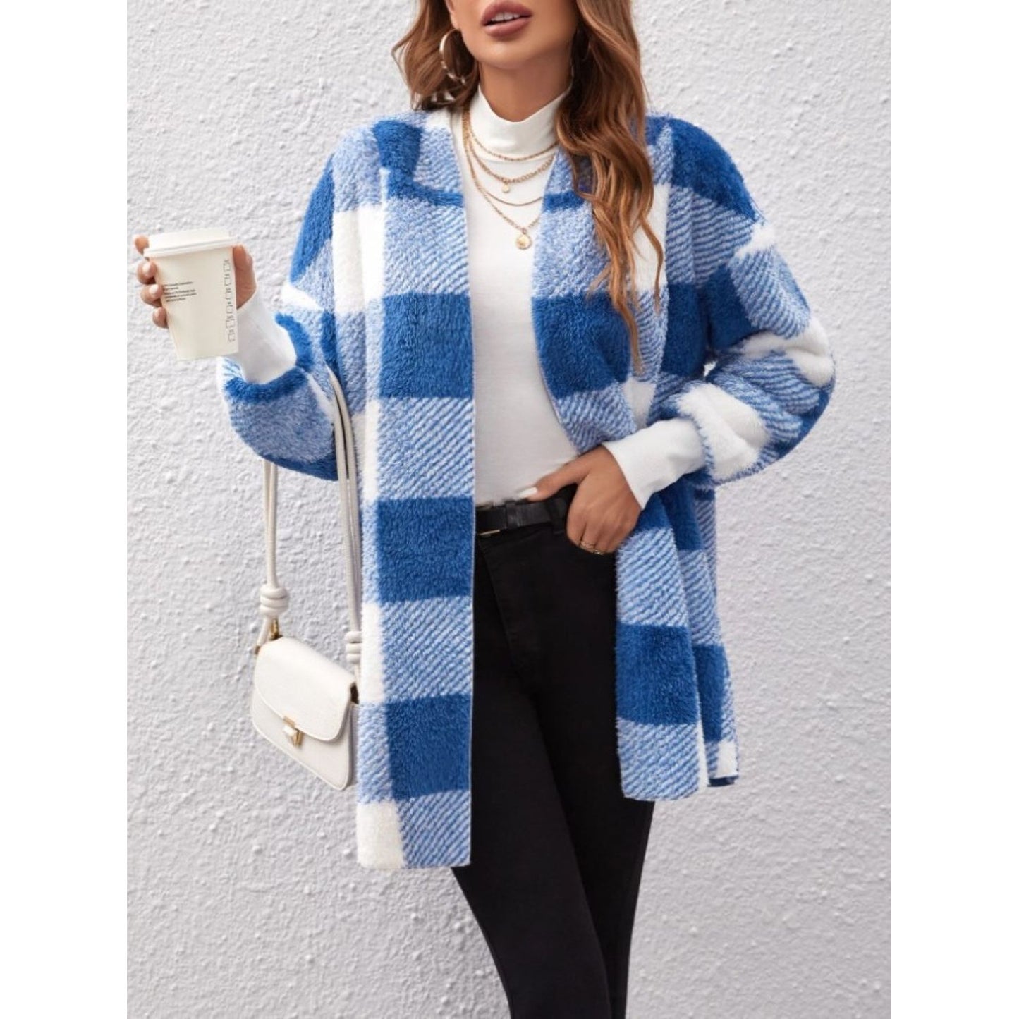 Plaid Long Sleeve Hooded Coat