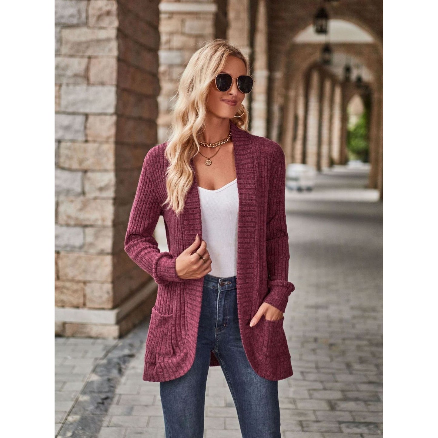 Open Front Cardigan with Pockets