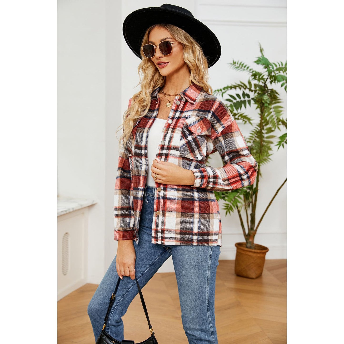 Button Down Collared Plaid Shacket