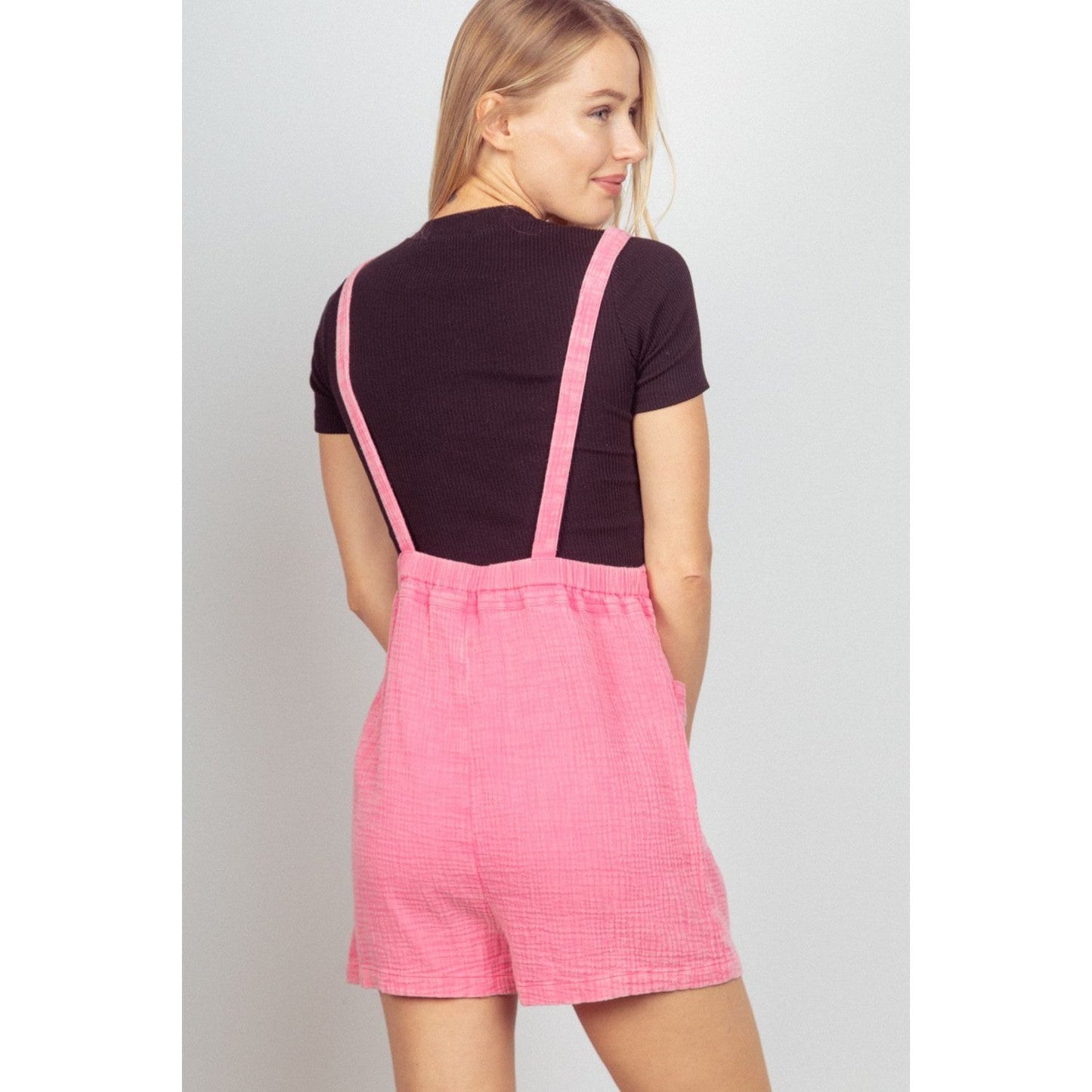 VERY J Sleeveless Double Gauze Overalls with Pockets