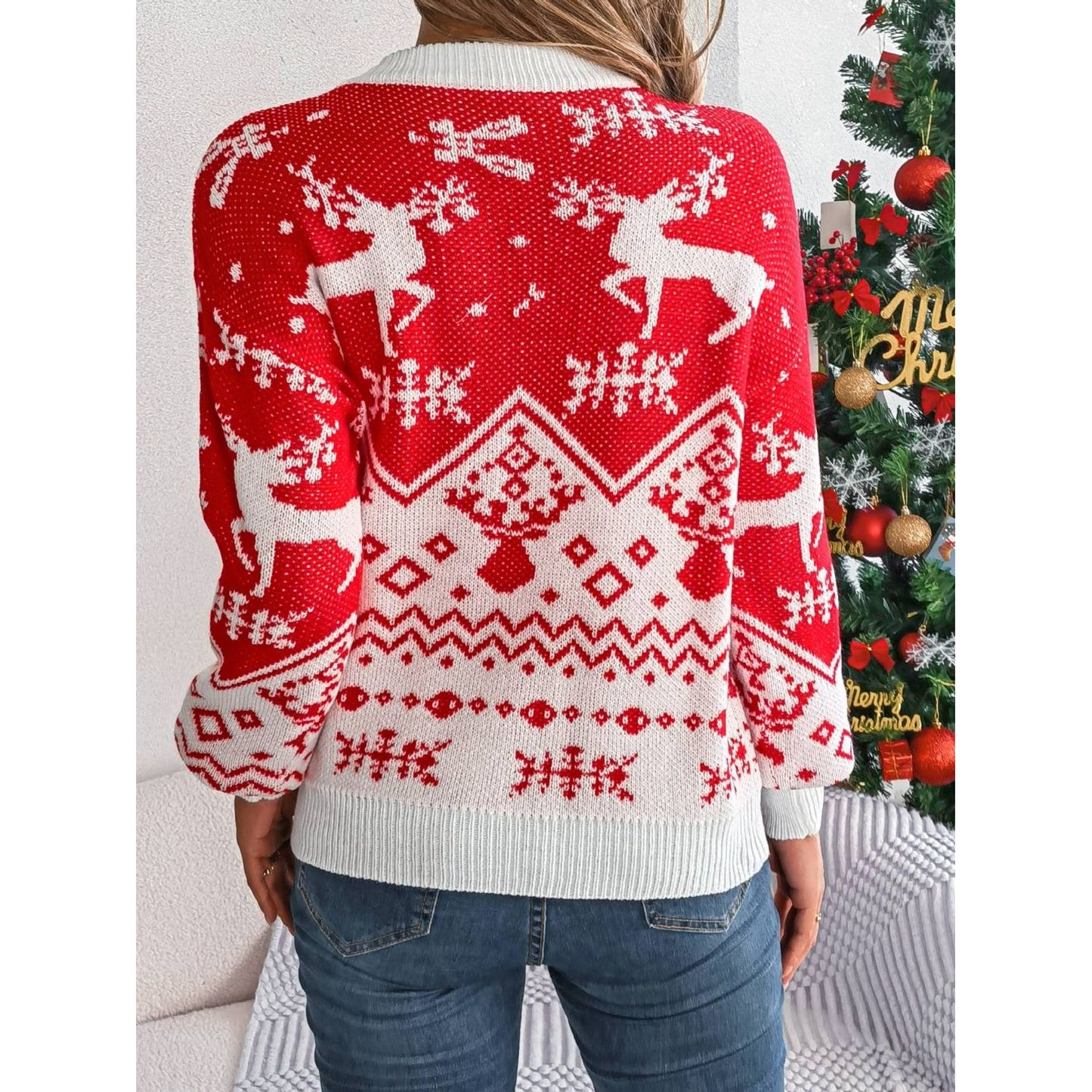 Christmas Element Round Neck Long Sleeve Sweater