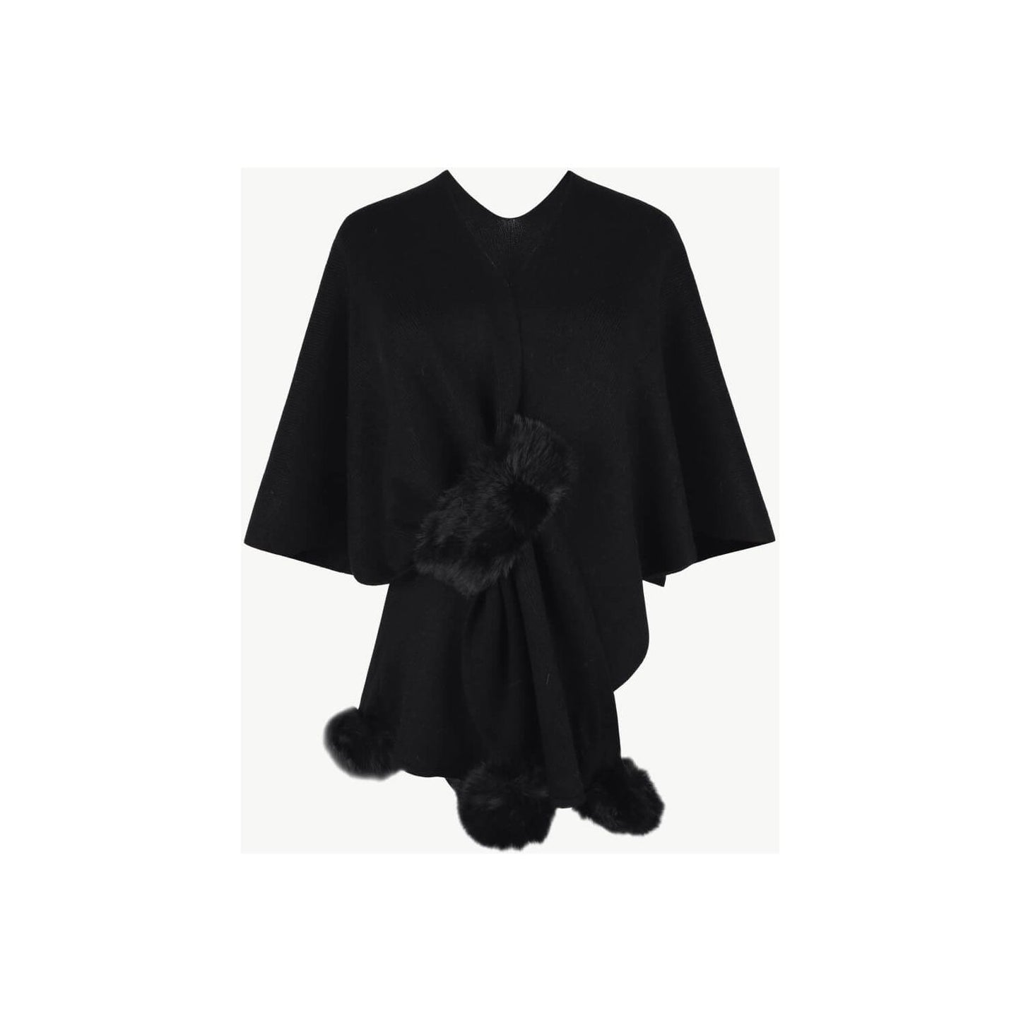 Surplice Neck Pom-Pom Trim Poncho