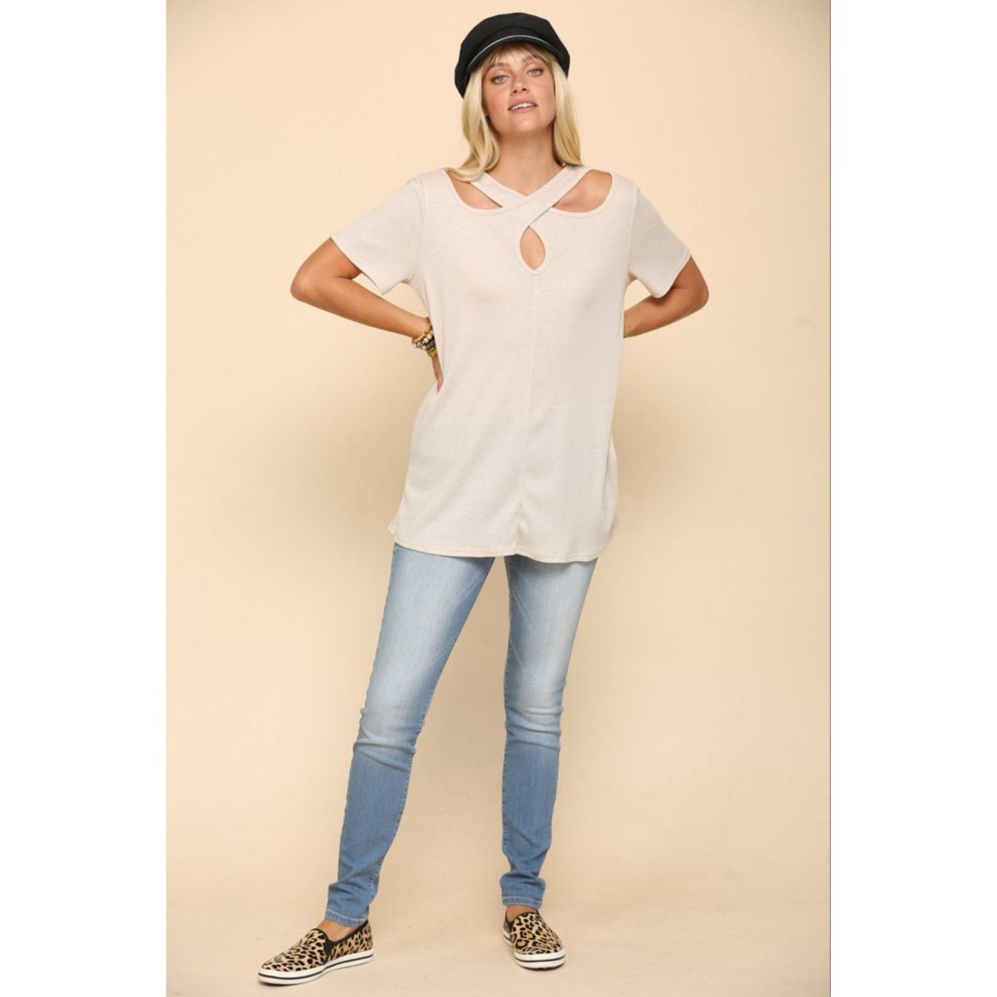 Celeste Full Size Crisscross Cutout Short Sleeve T-Shirt