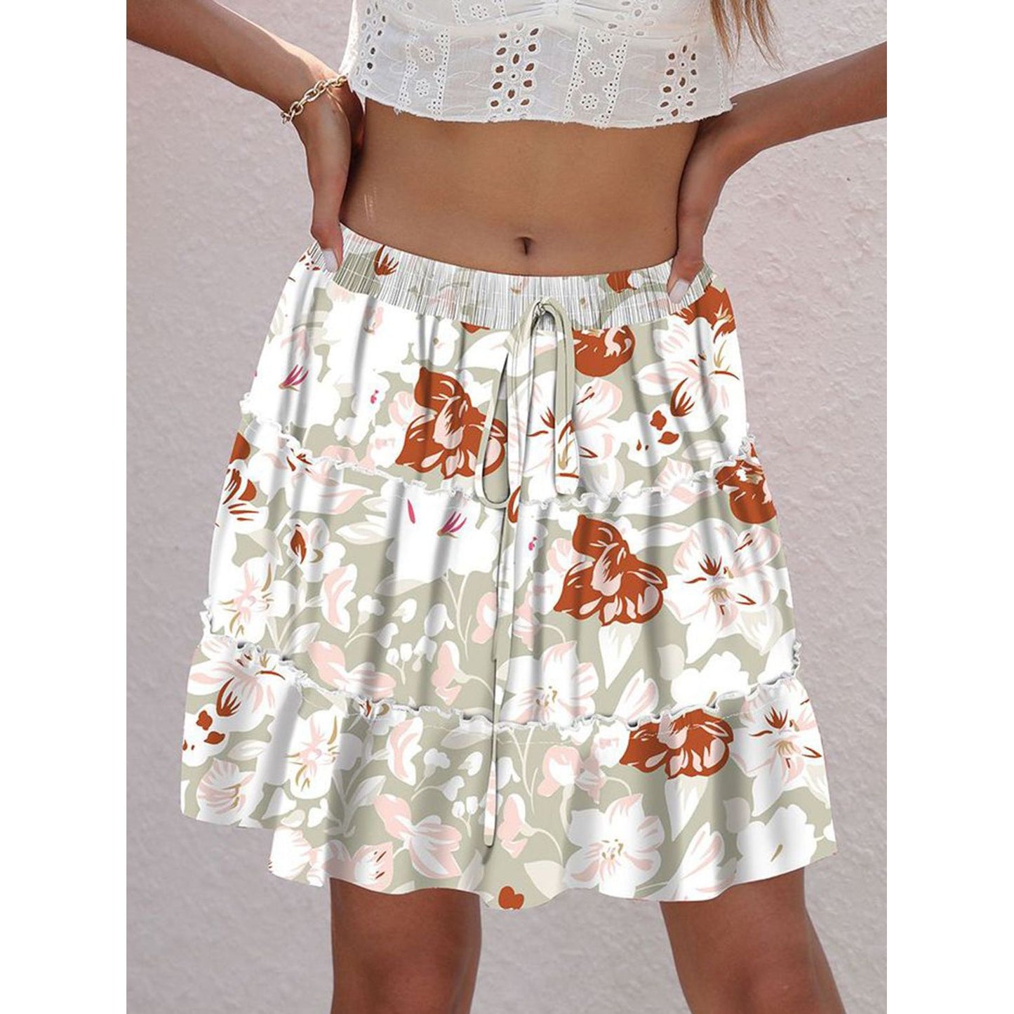 Printed Elastic Waist Mini Skirt