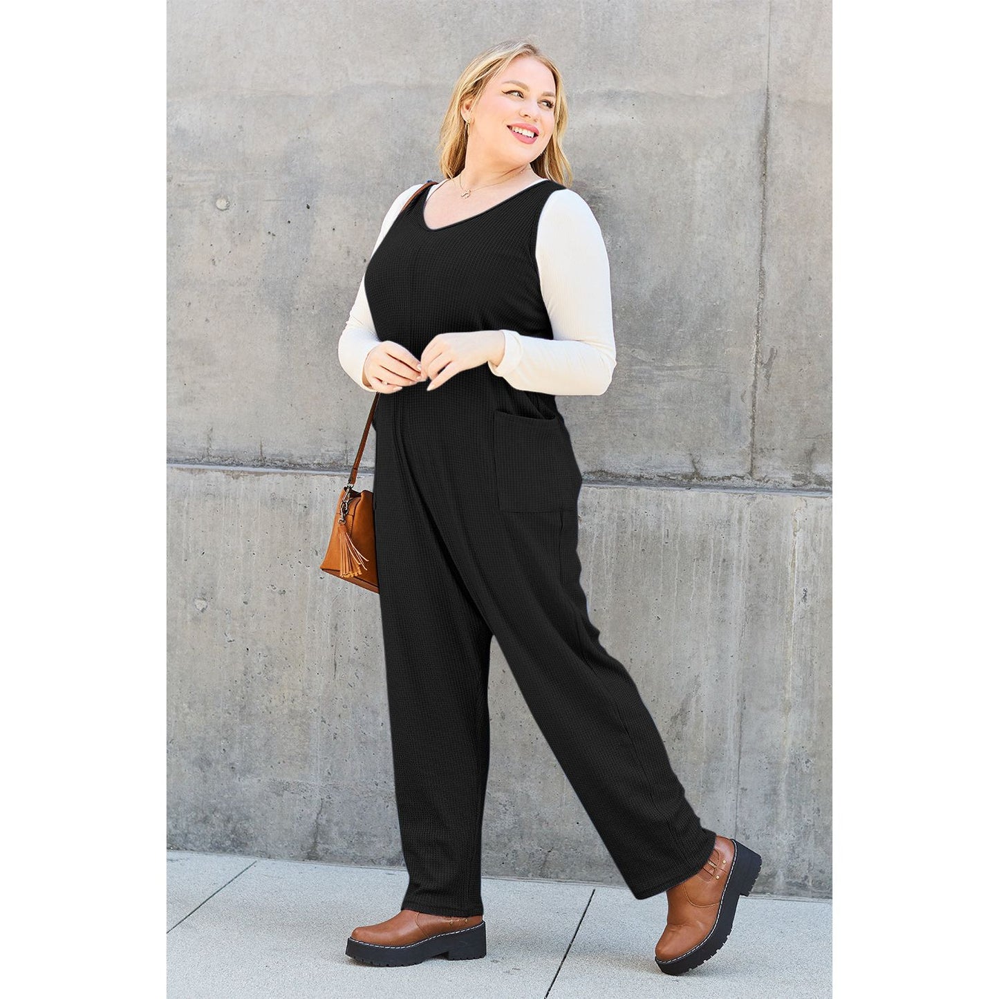 Double Take Full Size Sleeveless Straight Jumpsuit