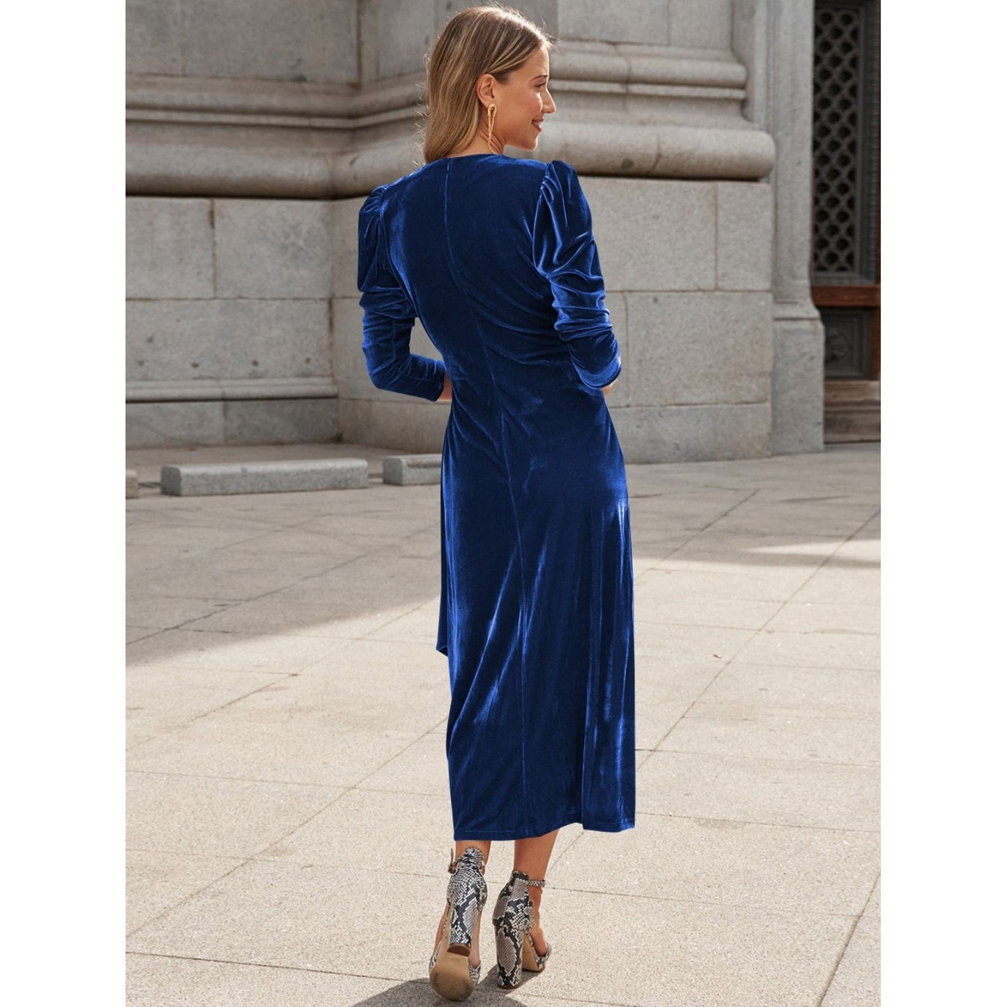 Surplice Puff Sleeve Midi Dress