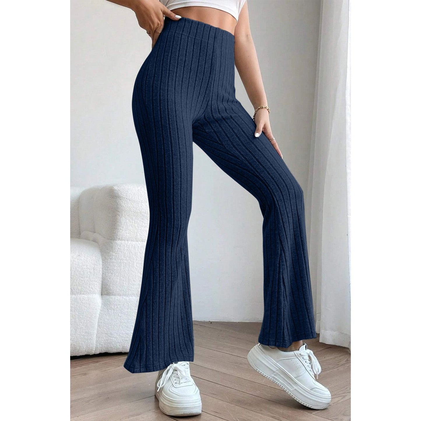 Basic Bae Full Size Ribbed High Waist Flare Pants