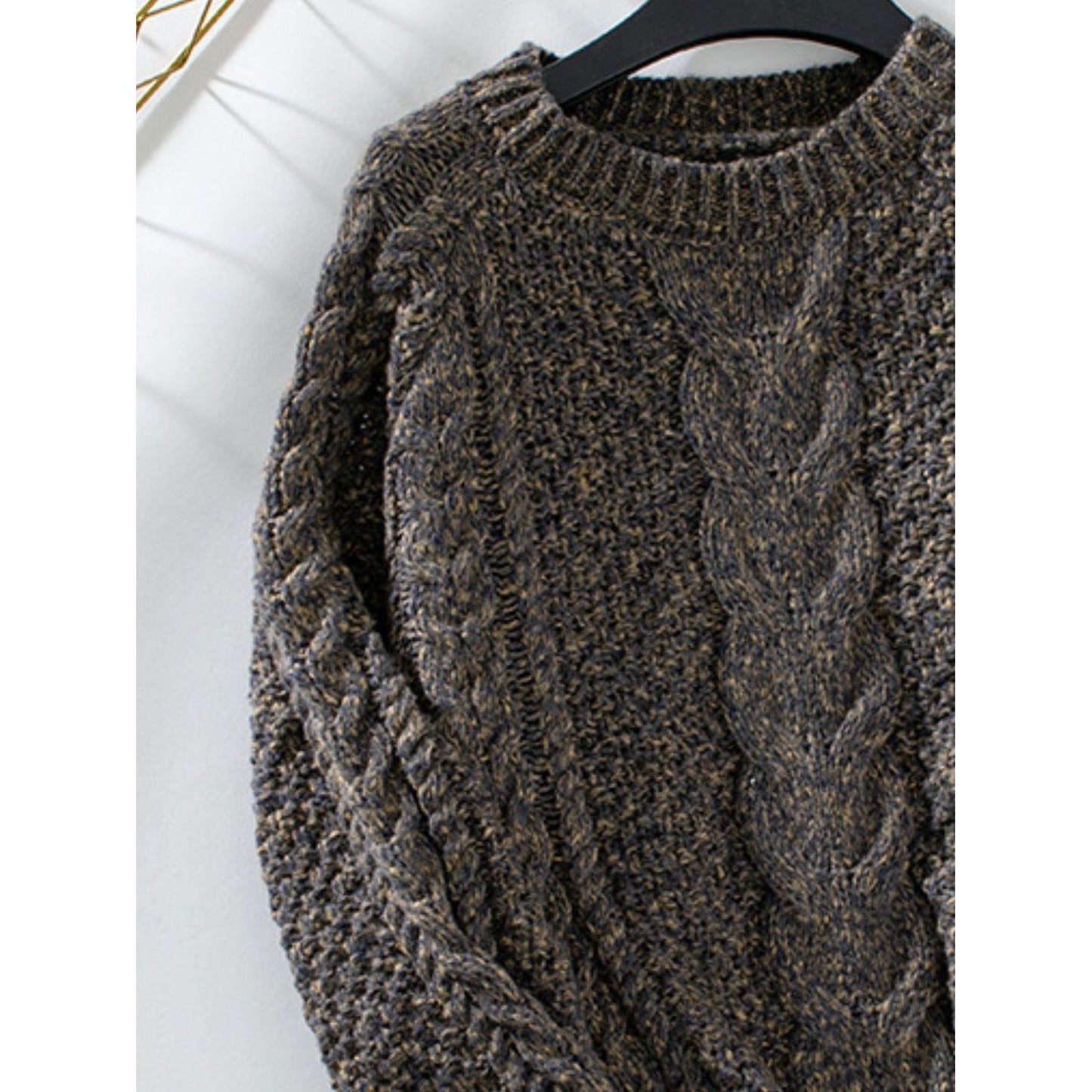 Cable Knit Round Neck Cold Shoulder Sweater