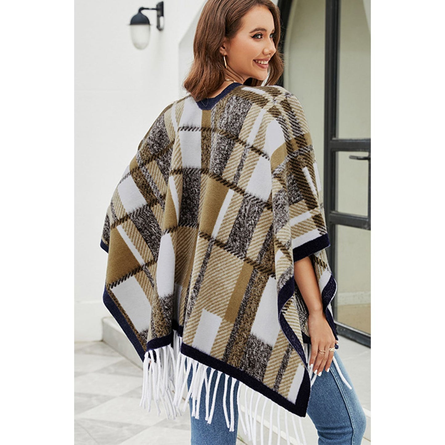 Cloak Sleeve Fringe Detail Poncho