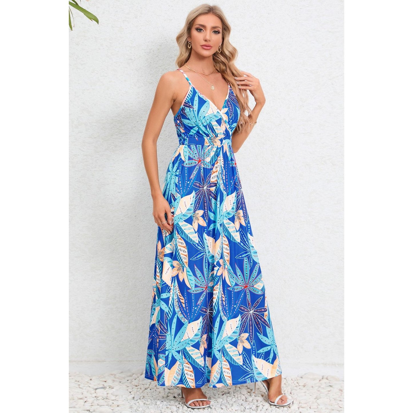 Printed Surplice Maxi Cami Dress