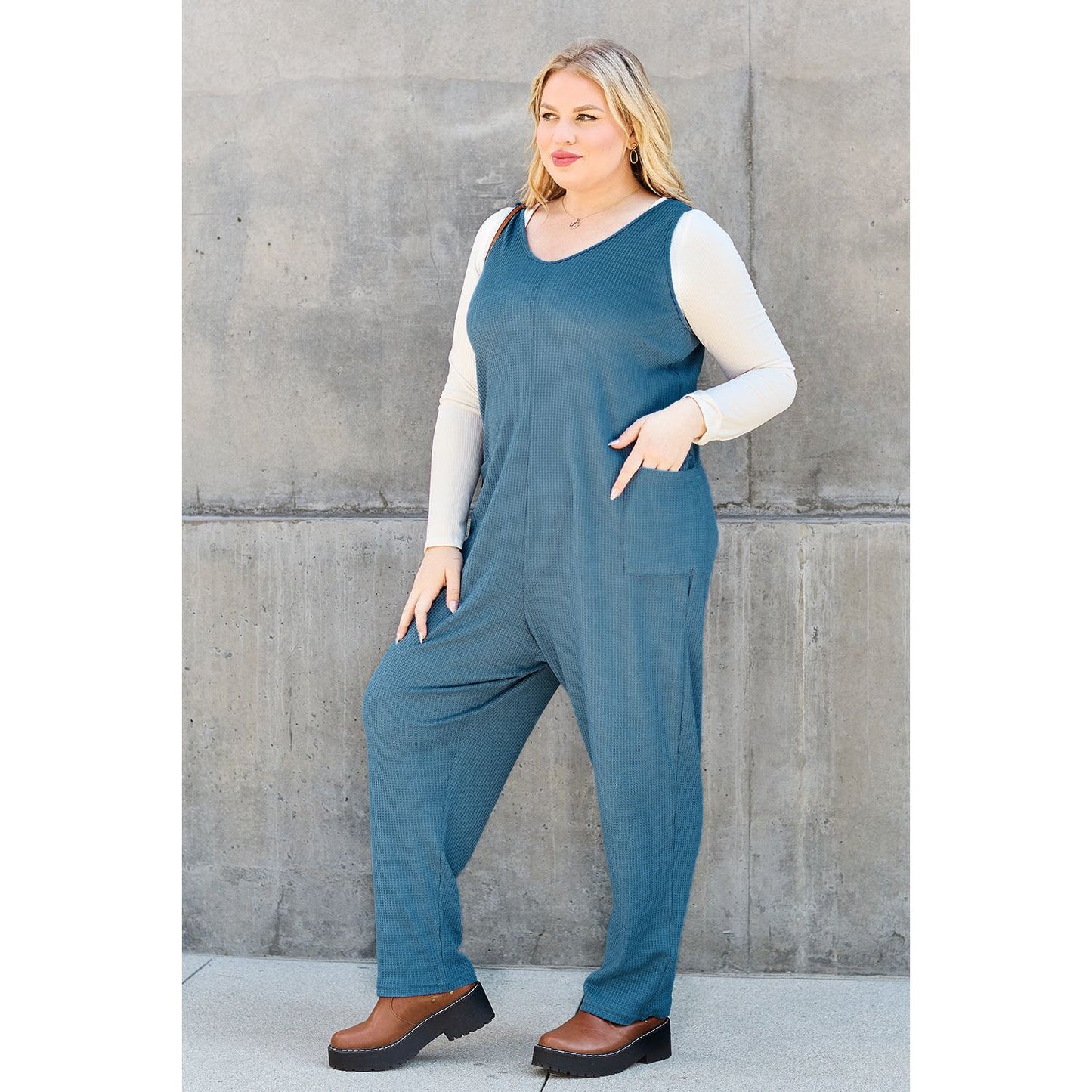 Double Take Full Size Sleeveless Straight Jumpsuit