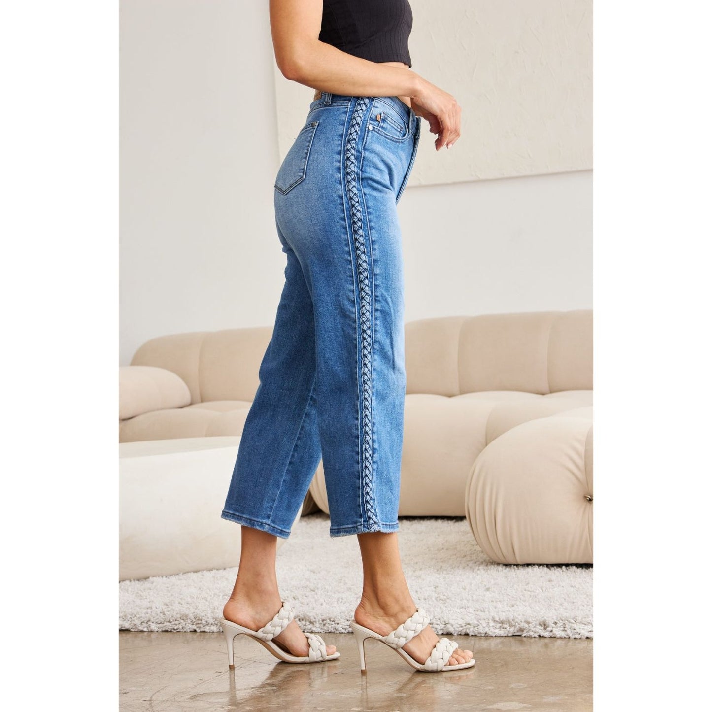 Judy Blue Full Size Braid Side Detail Wide Leg Jeans