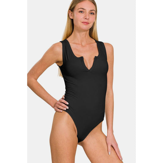 Zenana Microfiber Notched Sleeveless Bodysuit