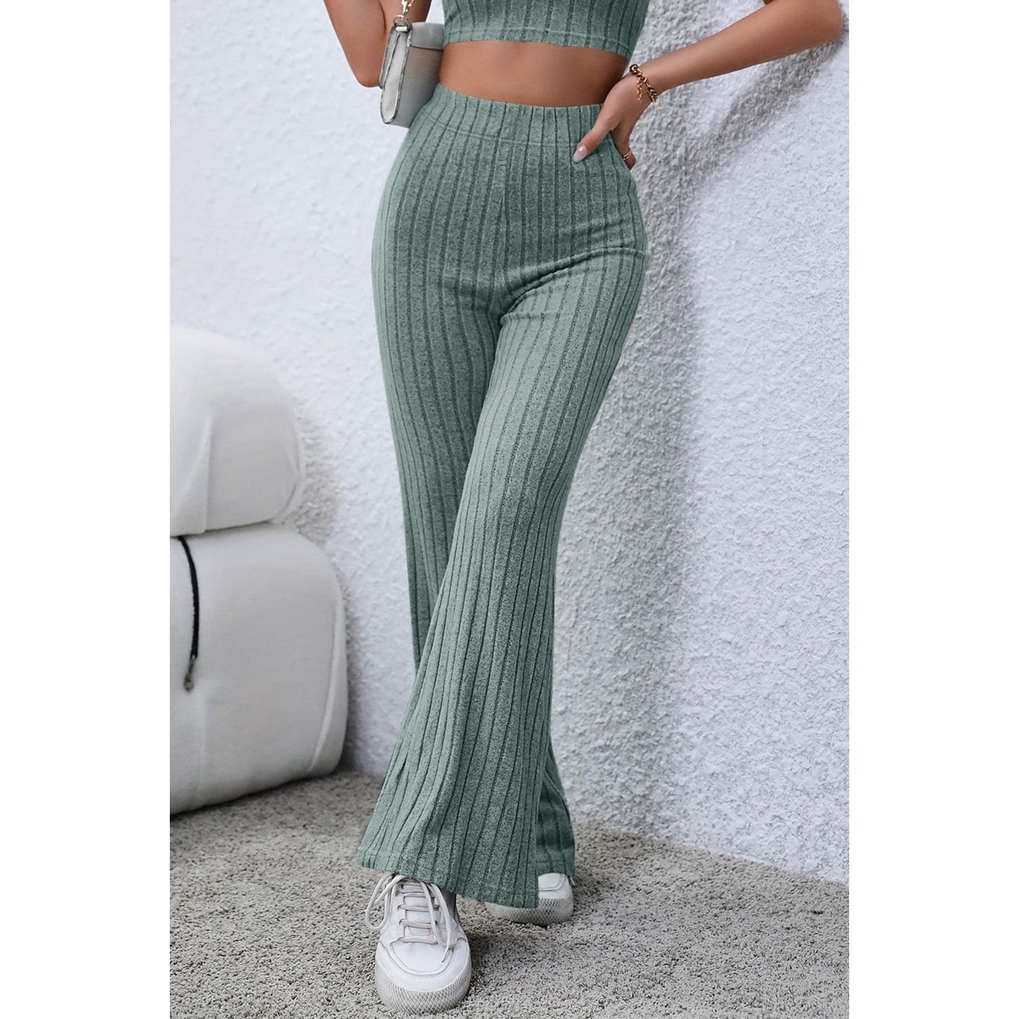 Basic Bae Full Size Ribbed High Waist Flare Pants