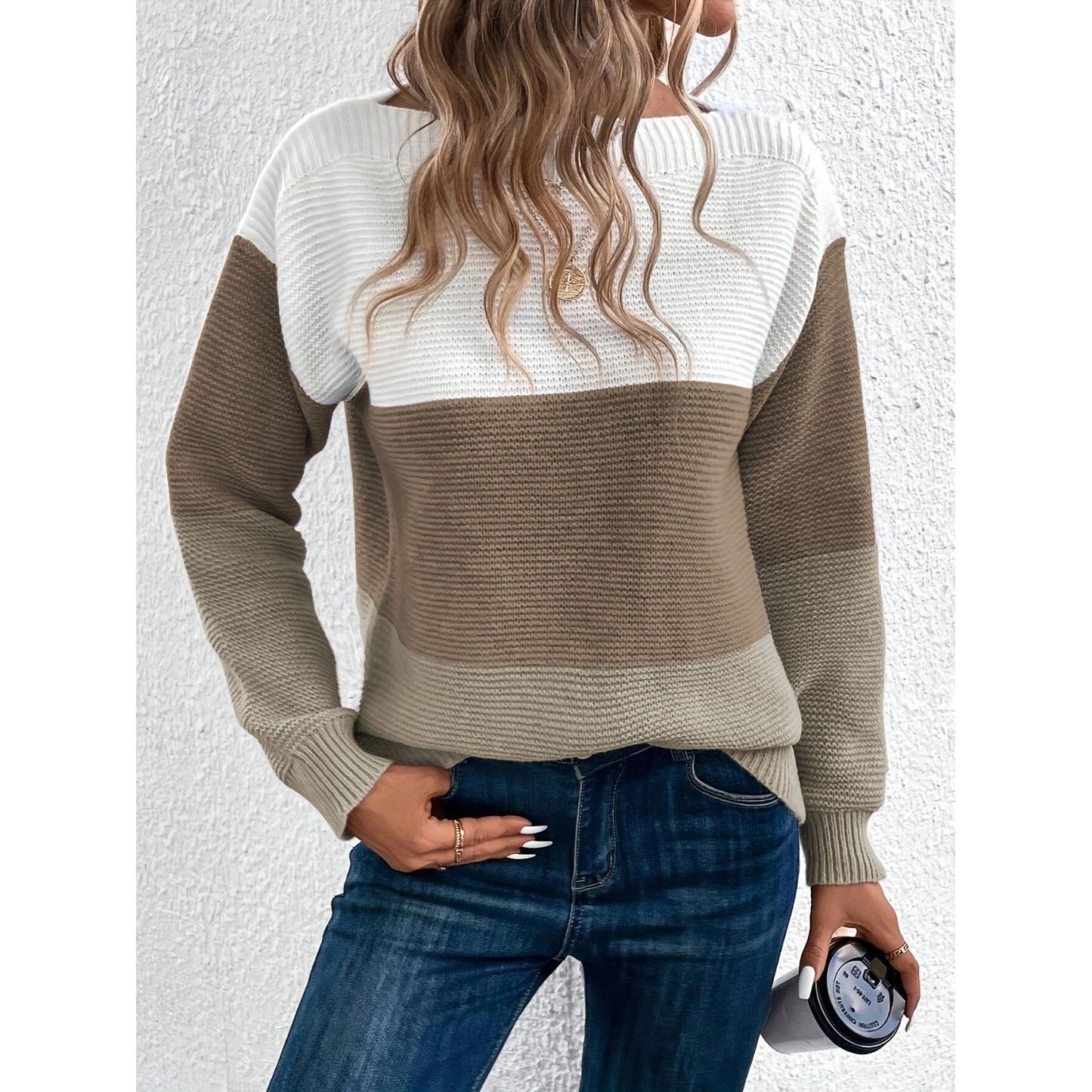 Color Block Boat Neck Sweater