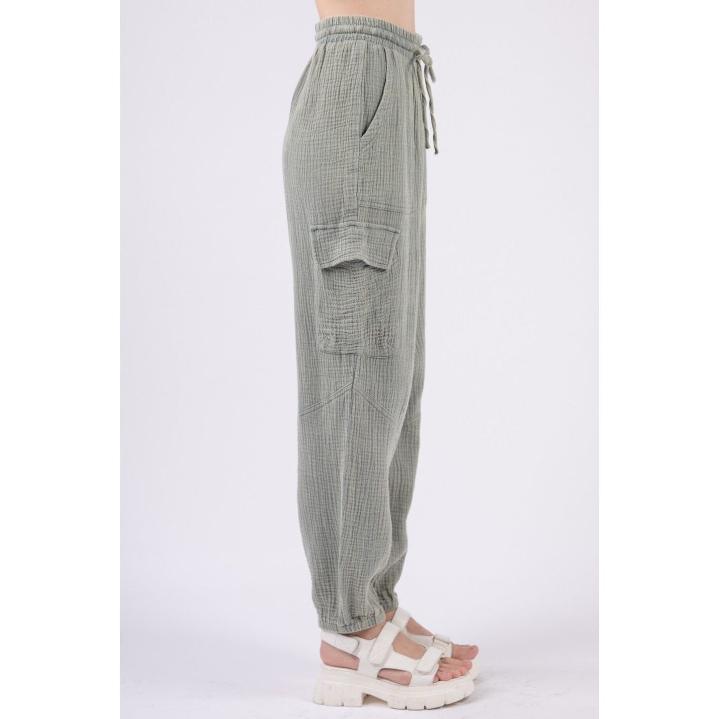 VERY J Washed Woven Crinkle Gauze Drawstring Pants