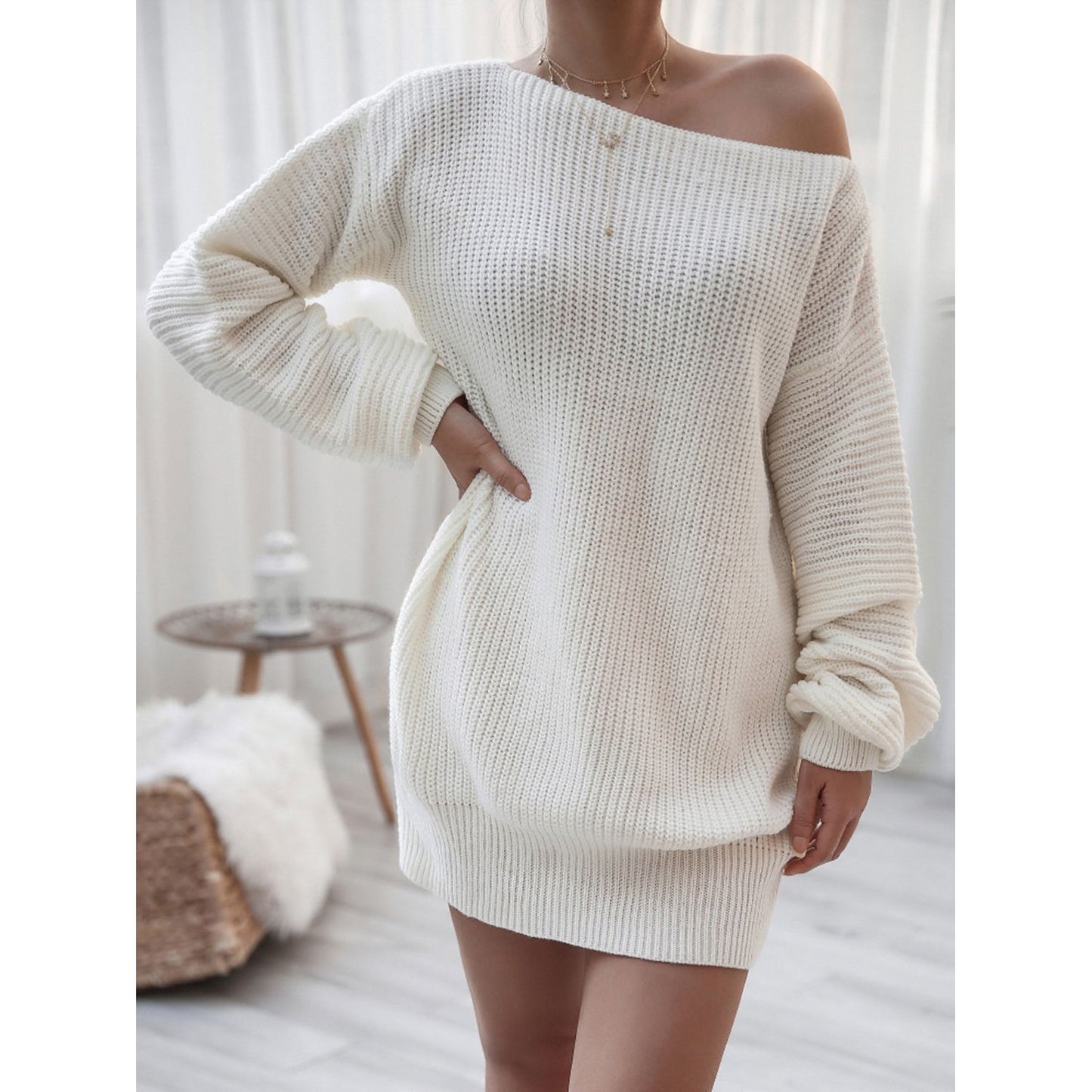 Rib-Knit Mini Sweater Dress