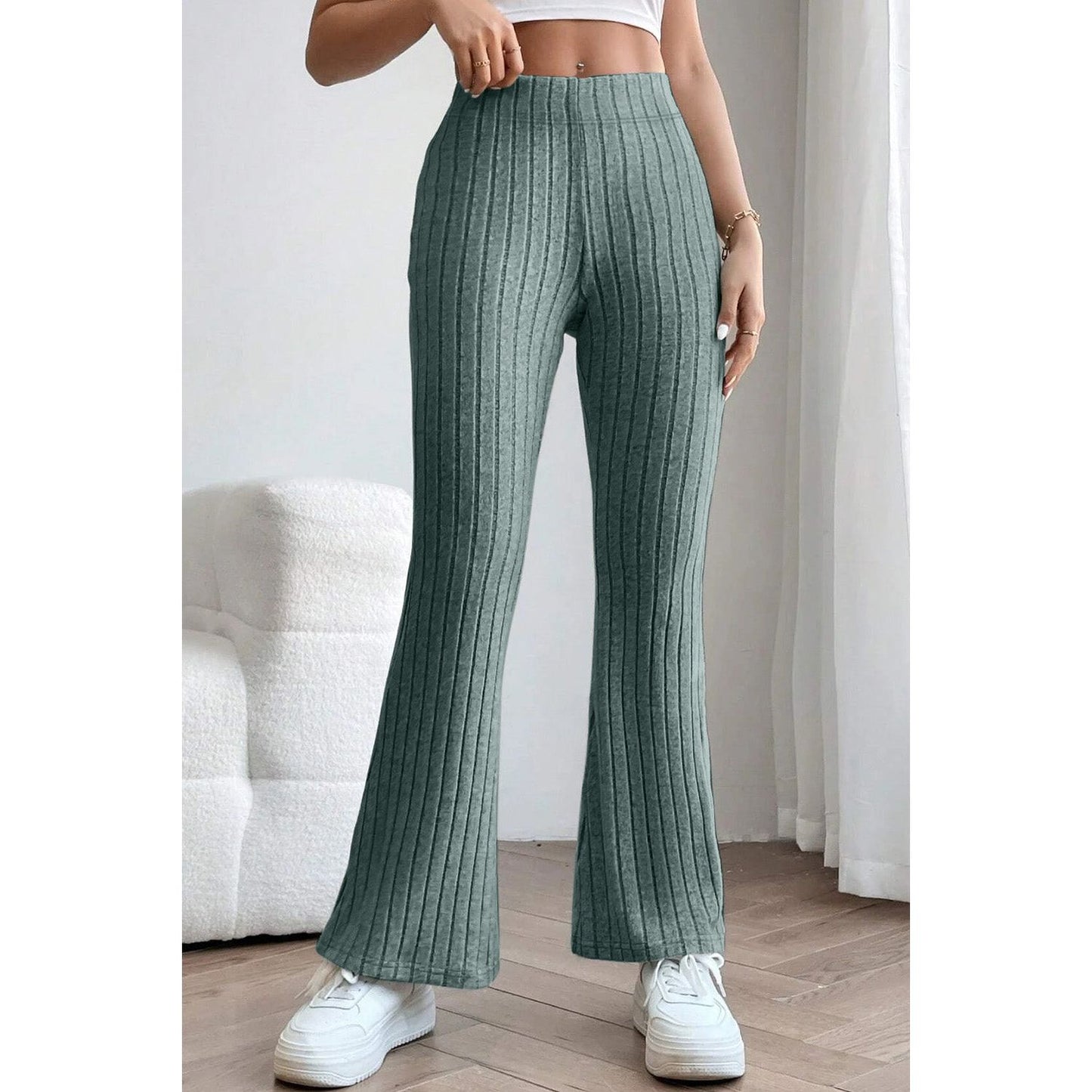 Basic Bae Full Size Ribbed High Waist Flare Pants