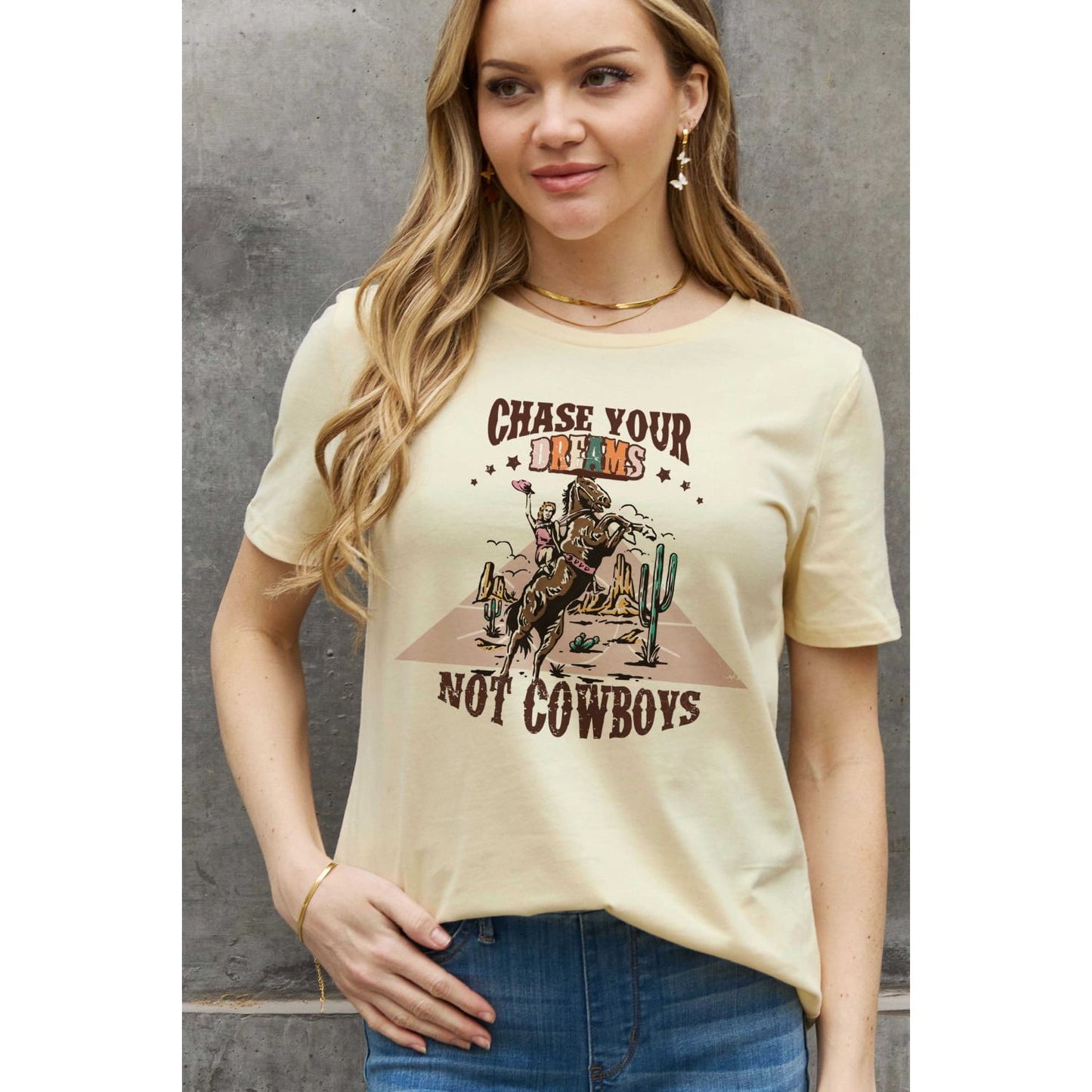 Simply Love Full Size CHASE YOUR DREAMS NOT COWBOYS Graphic Cotton Tee