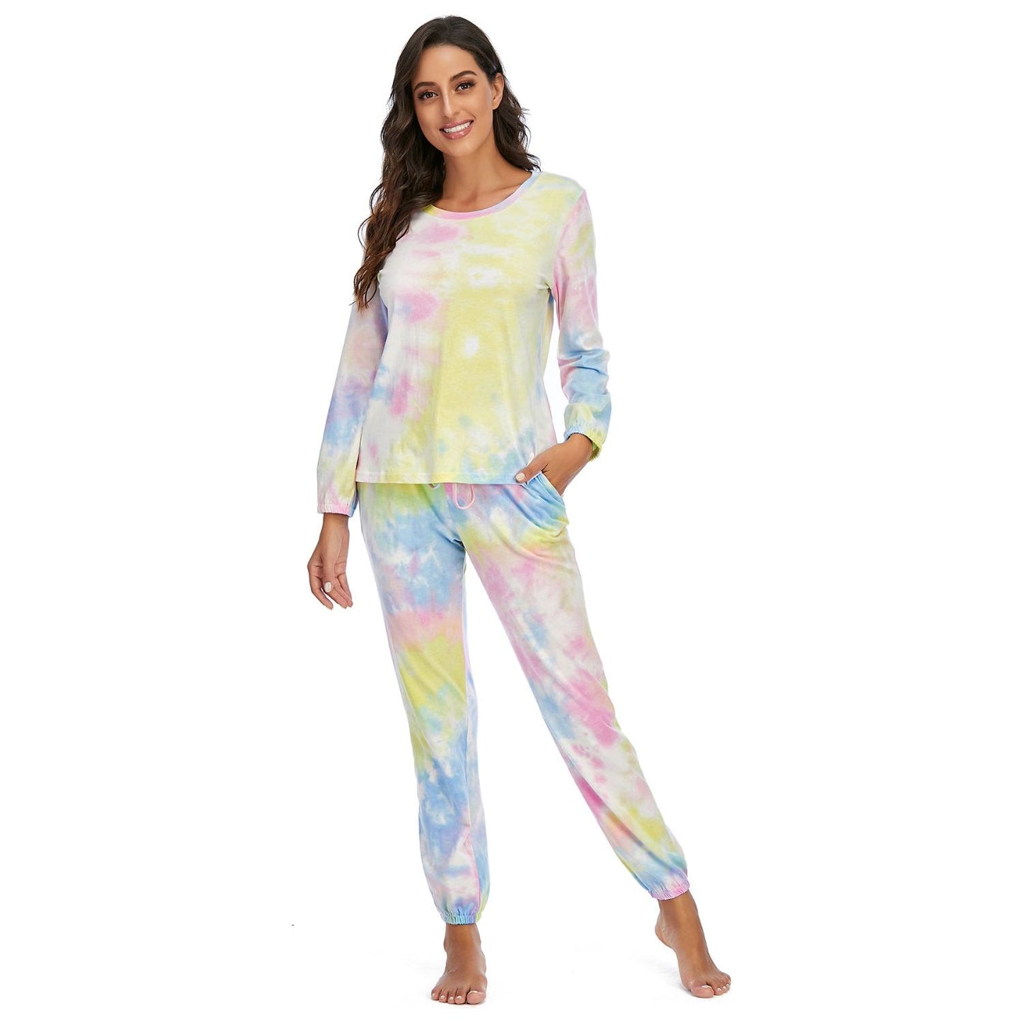 Tie-Dye Top and Drawstring Pants Lounge Set