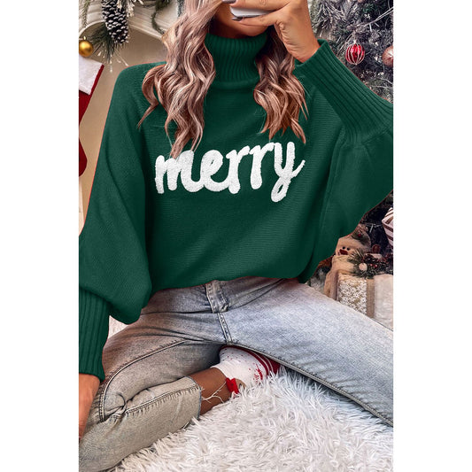 Double Take Full Size Merry Christmas Turtleneck Long Sleeve Sweater