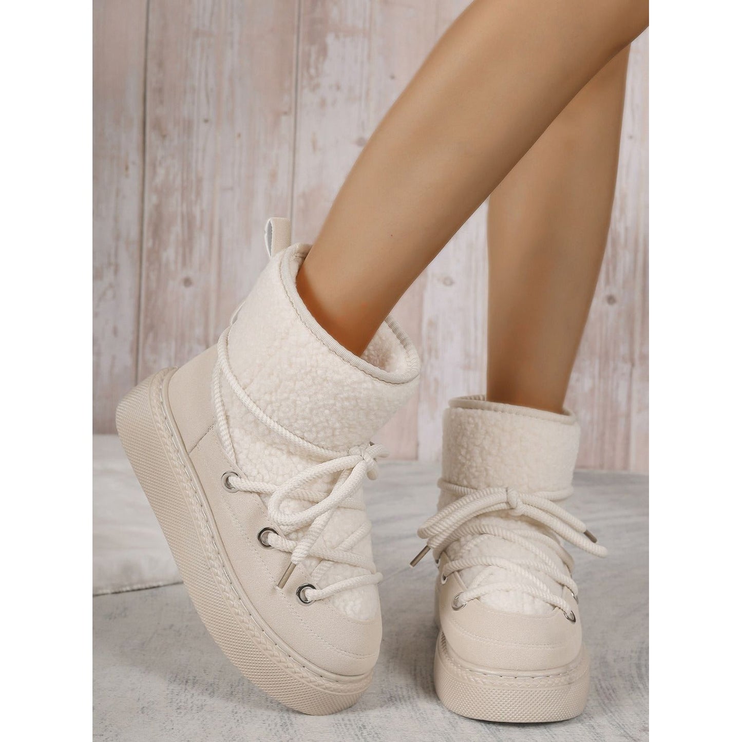 Lace-Up Round Toe Platform Boots