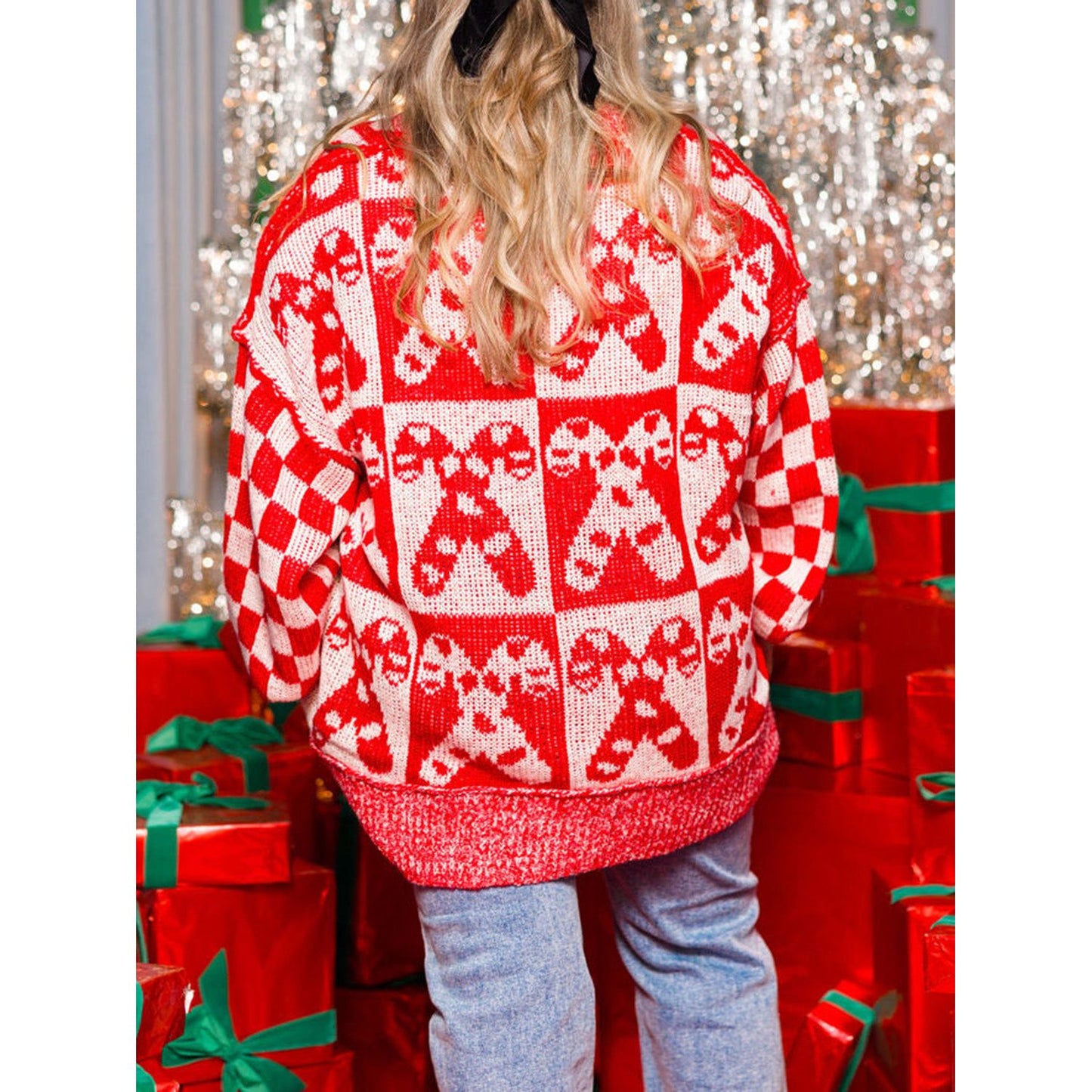 Candy Cane Contrast Round Neck Sweater