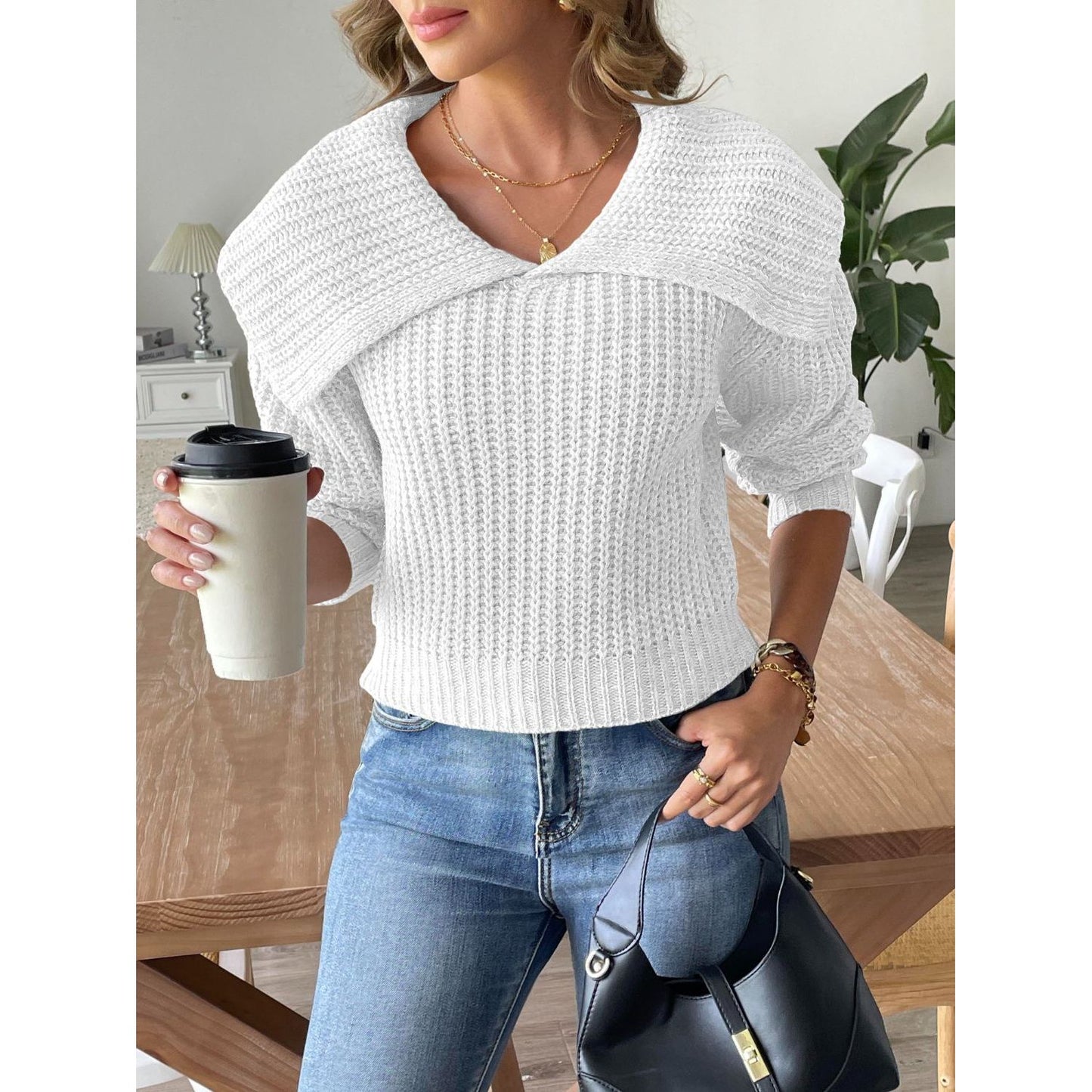 Cable-Knit Long Sleeve Sweater