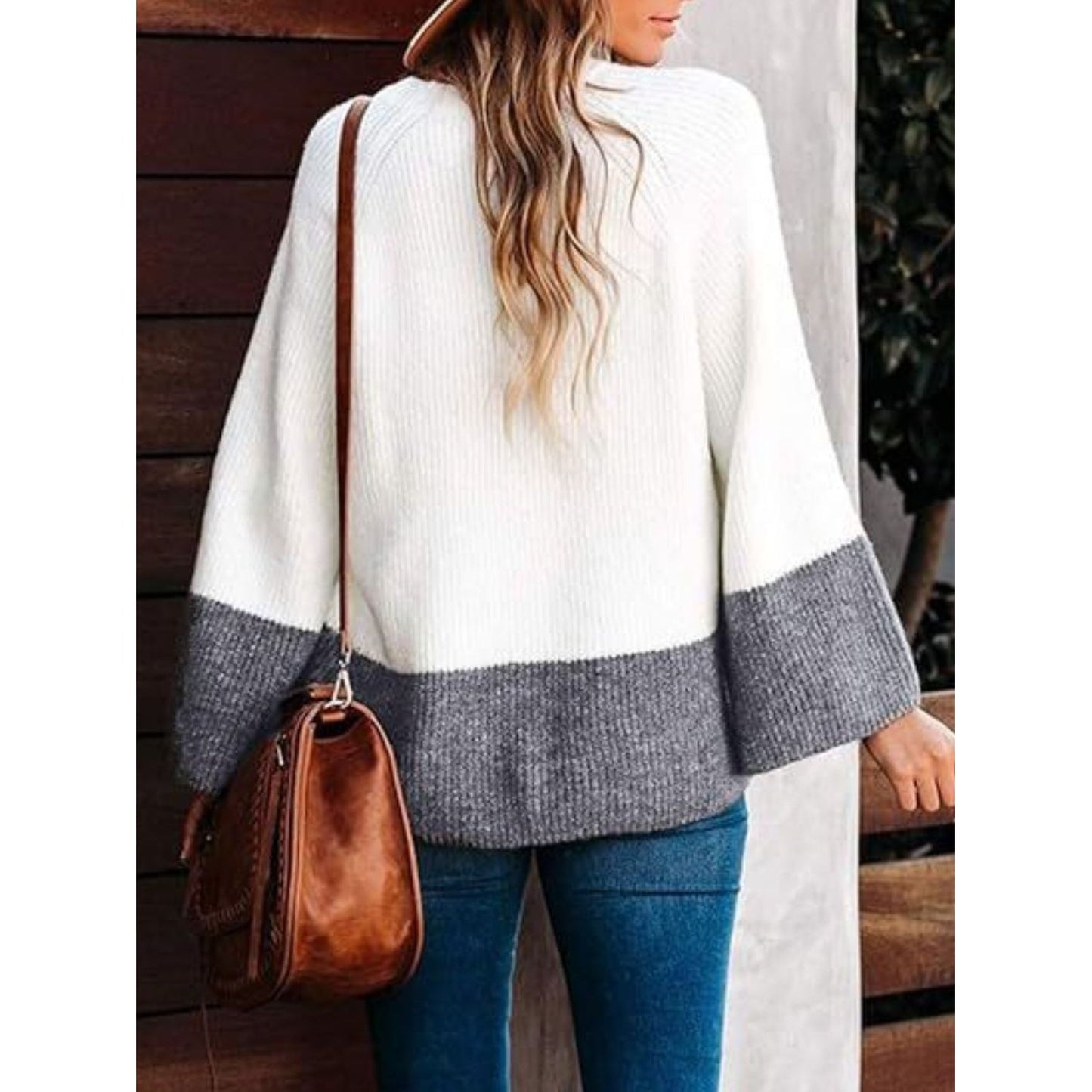 Contrast Round Neck Long Sleeve Sweater