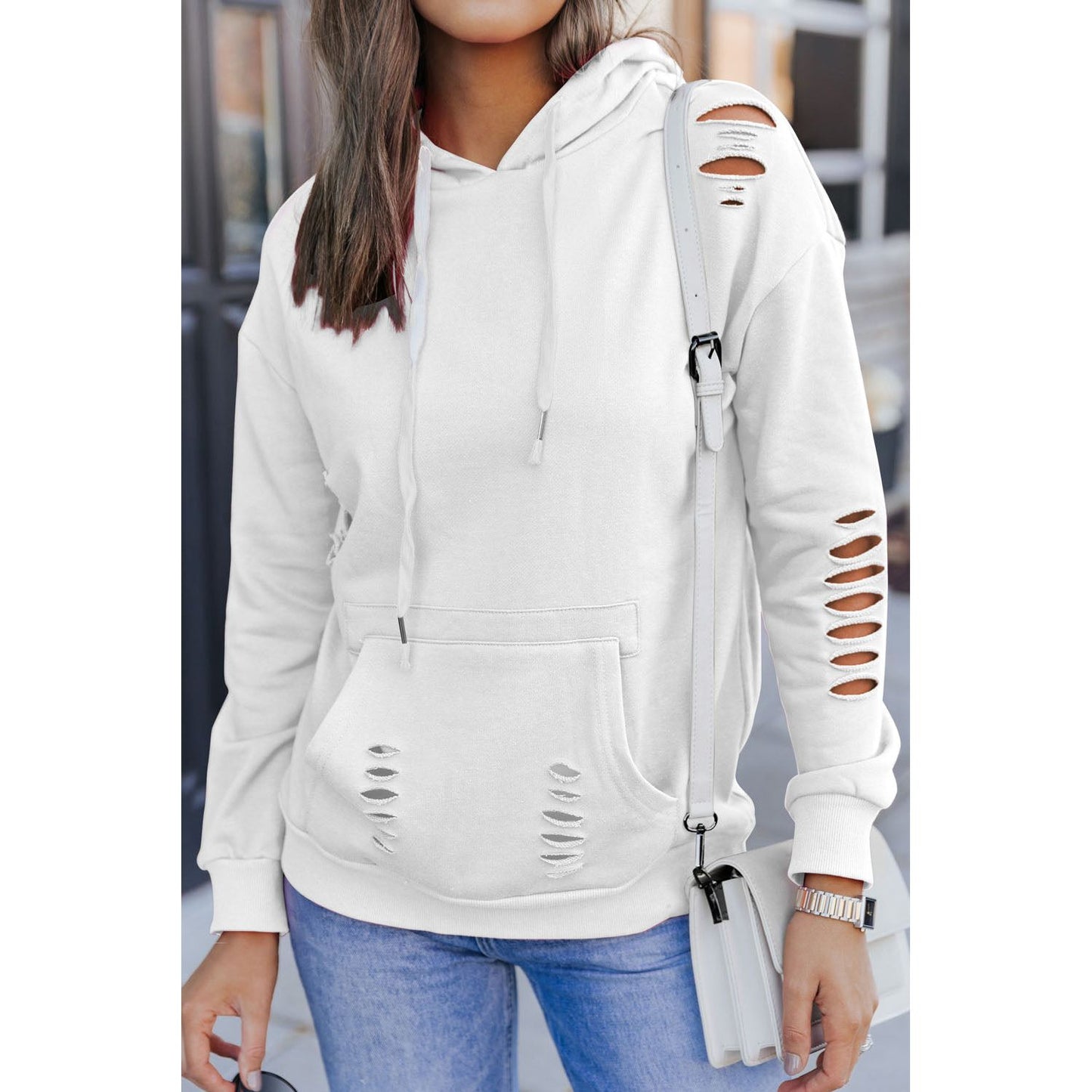 Cutout Dropped Shoulder Hoodie