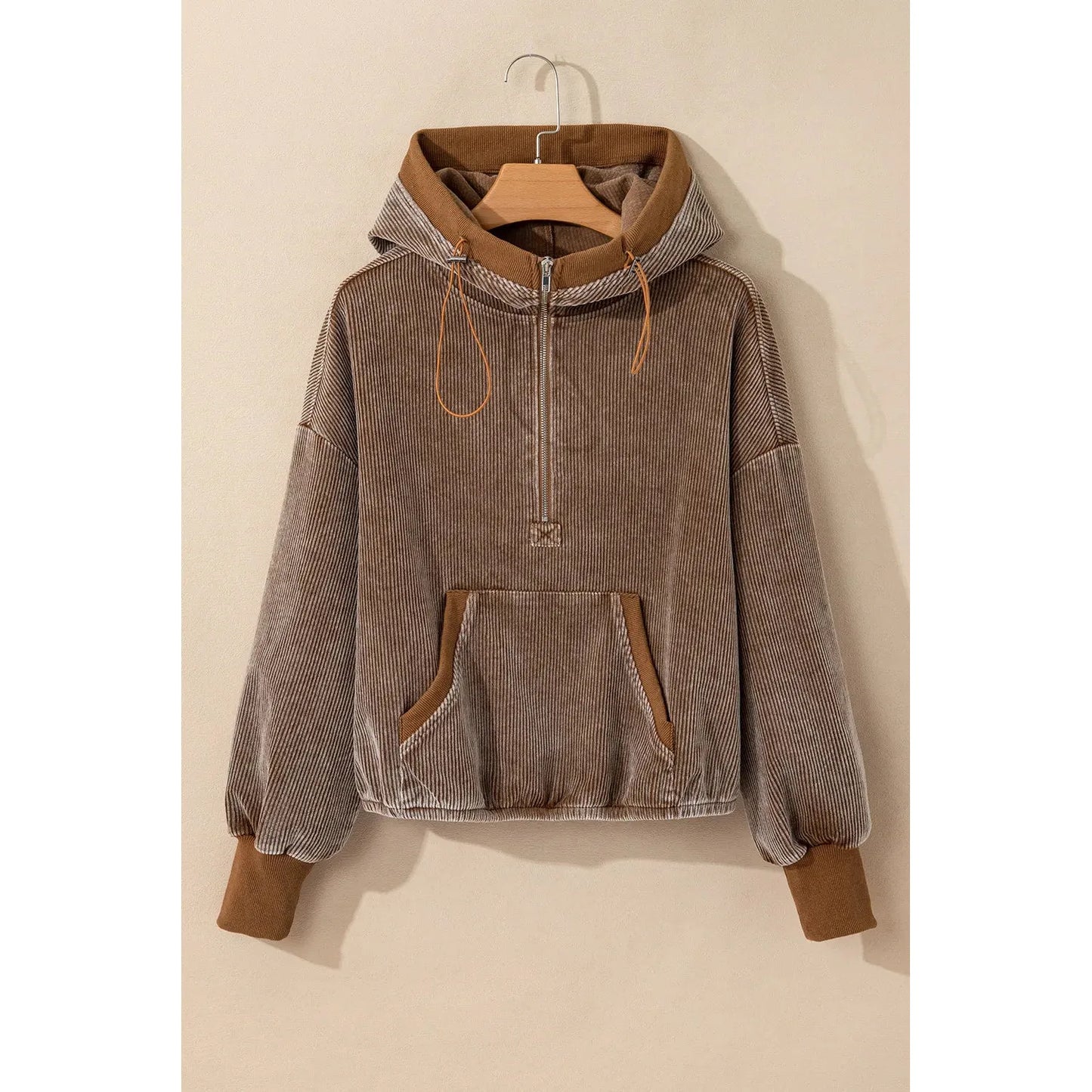 Drawstring Half Zip Long Sleeve Hoodie